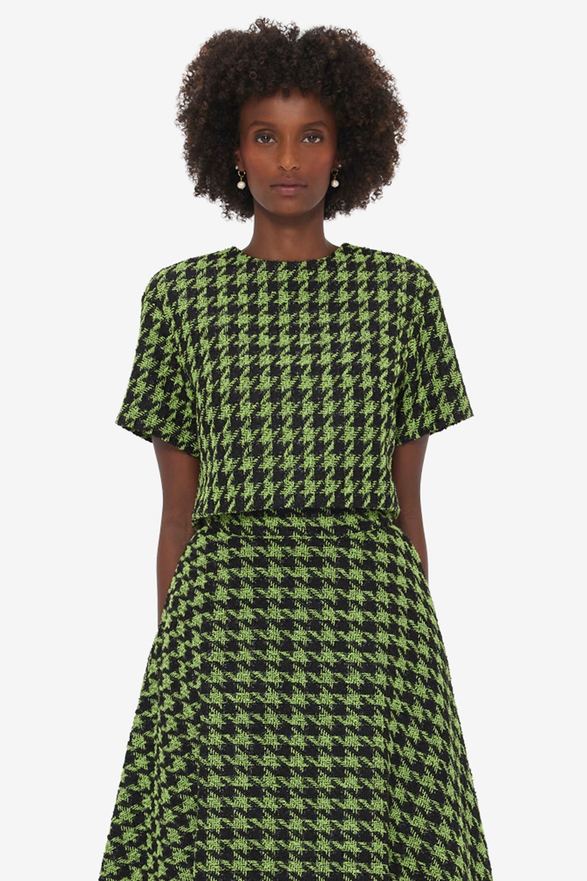 Indie Tweed Sleeve Top - Houndstooth