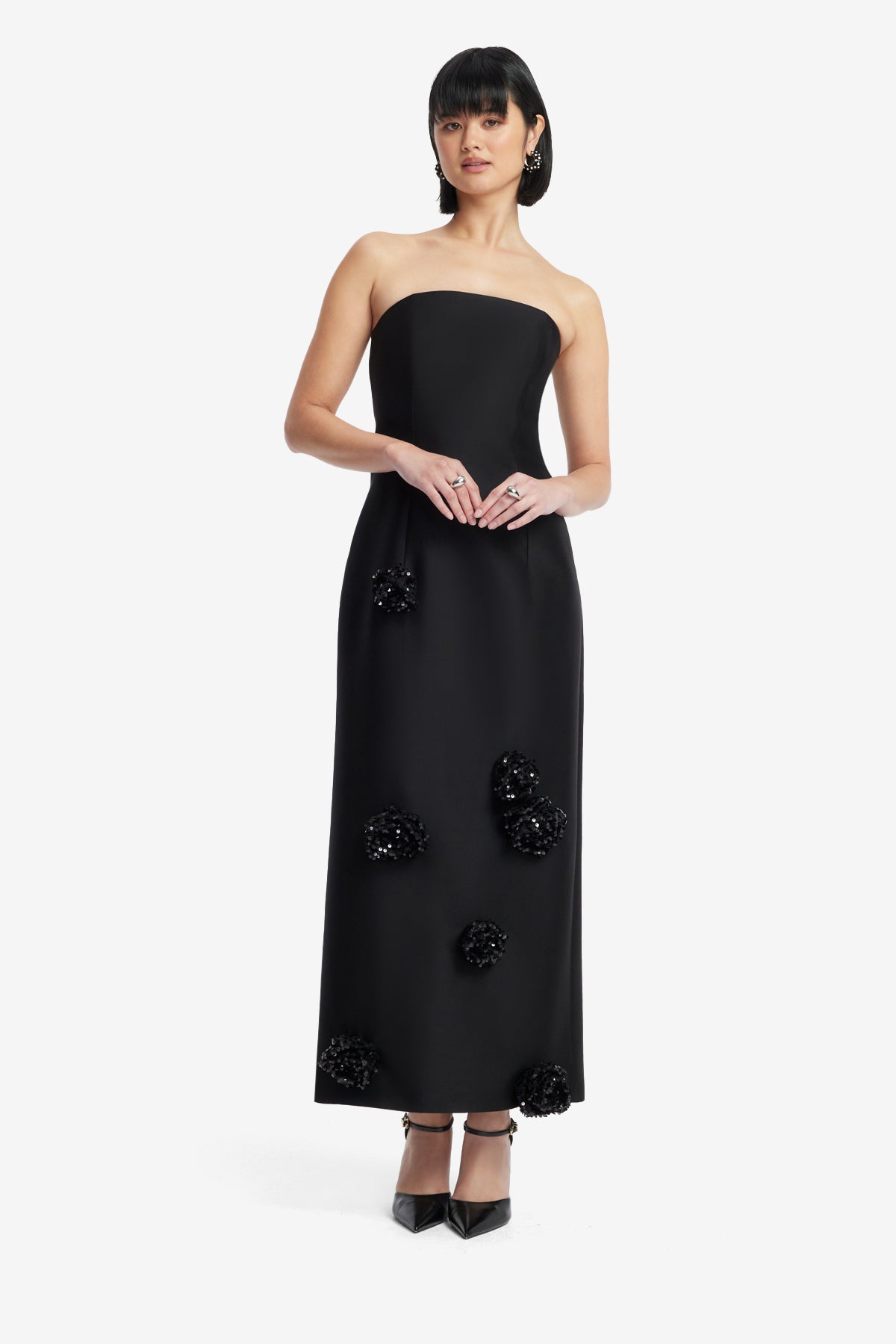Rayna Embellished Wool Blend Bustier Maxi Dress - Ebony
