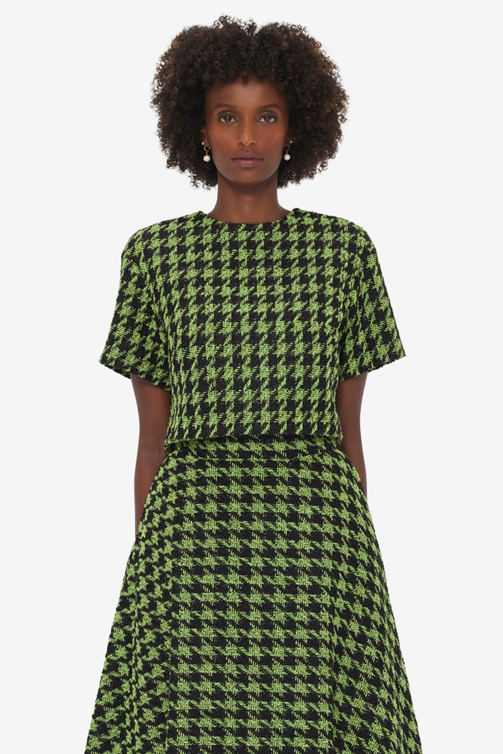 Indie Tweed Sleeve Top - Houndstooth