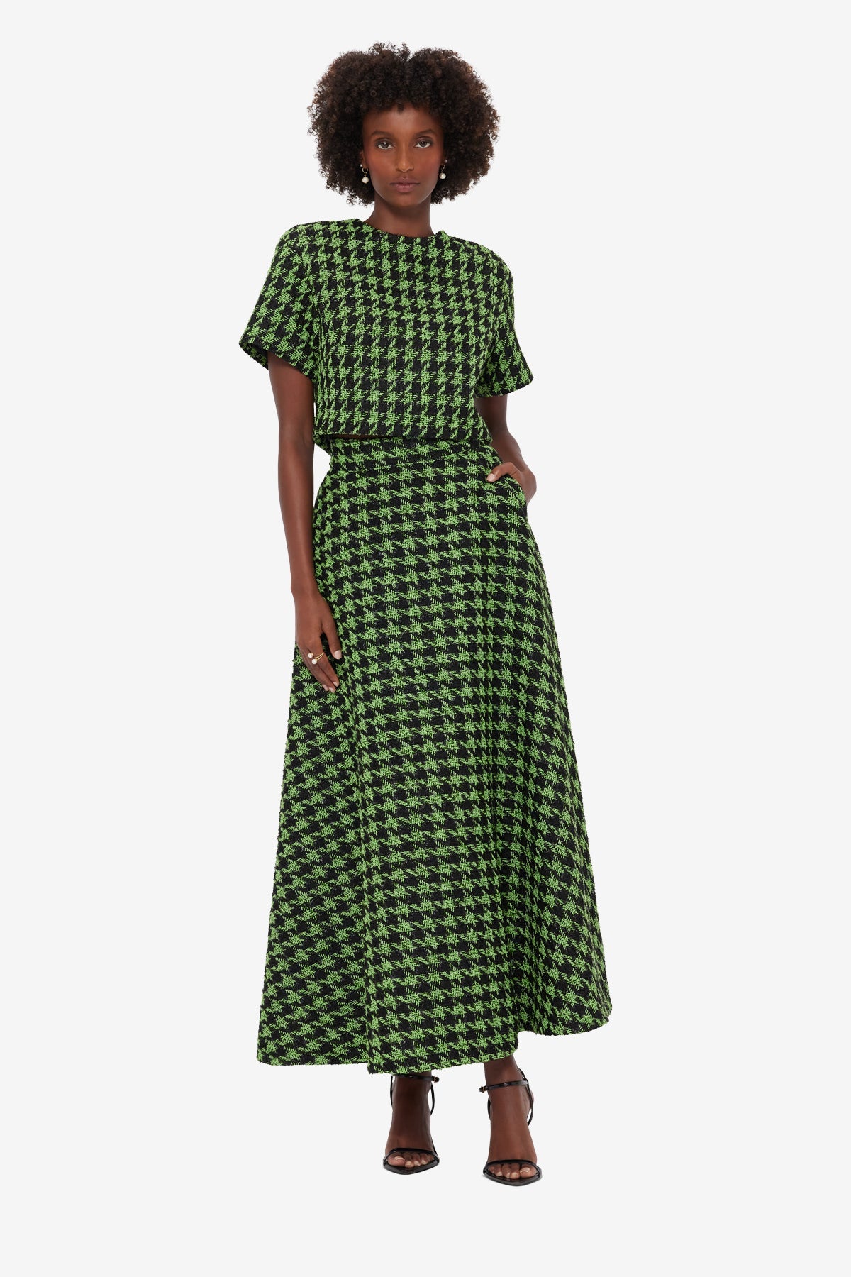 Indie Tweed Sleeve Top - Houndstooth