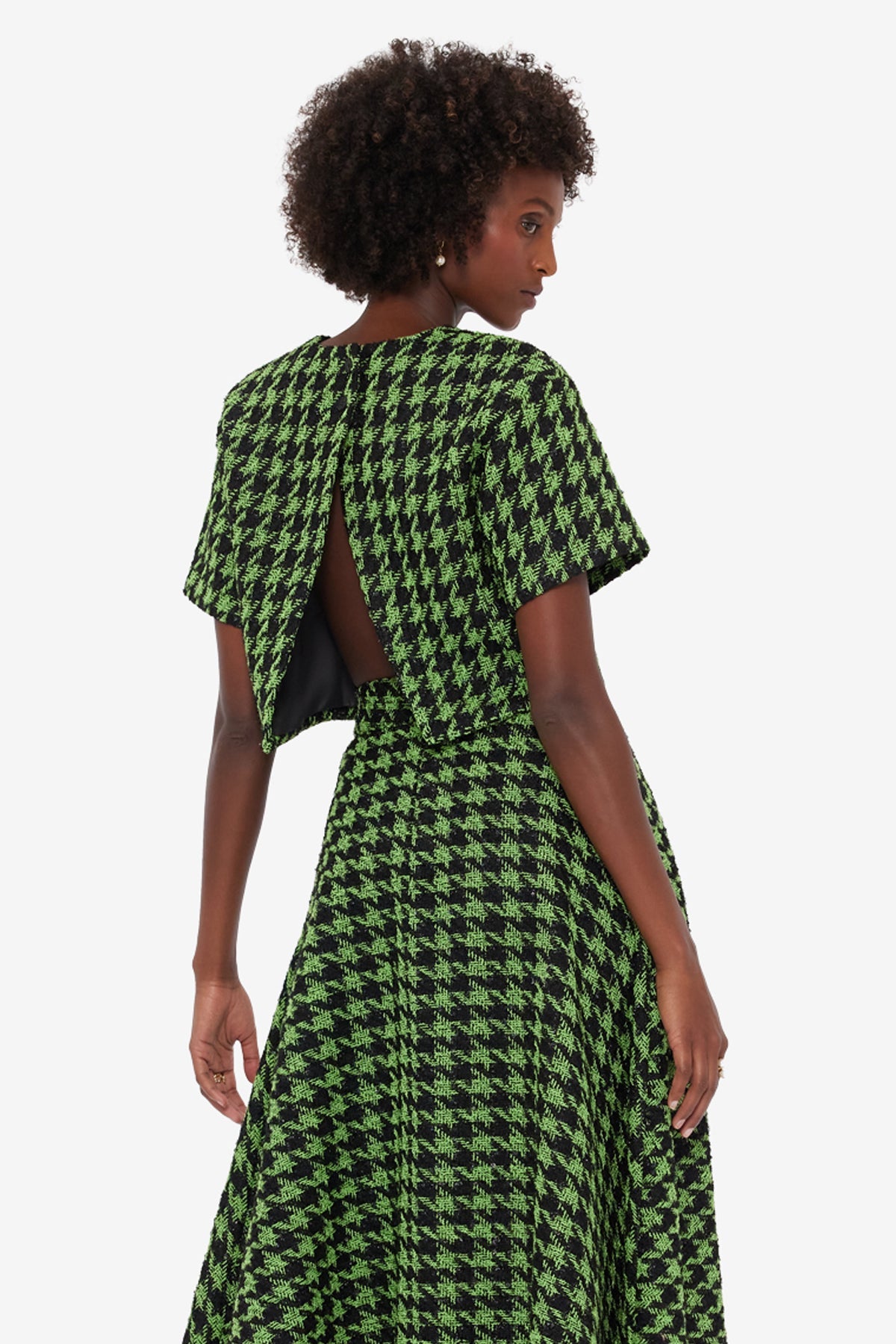 Indie Tweed Sleeve Top - Houndstooth