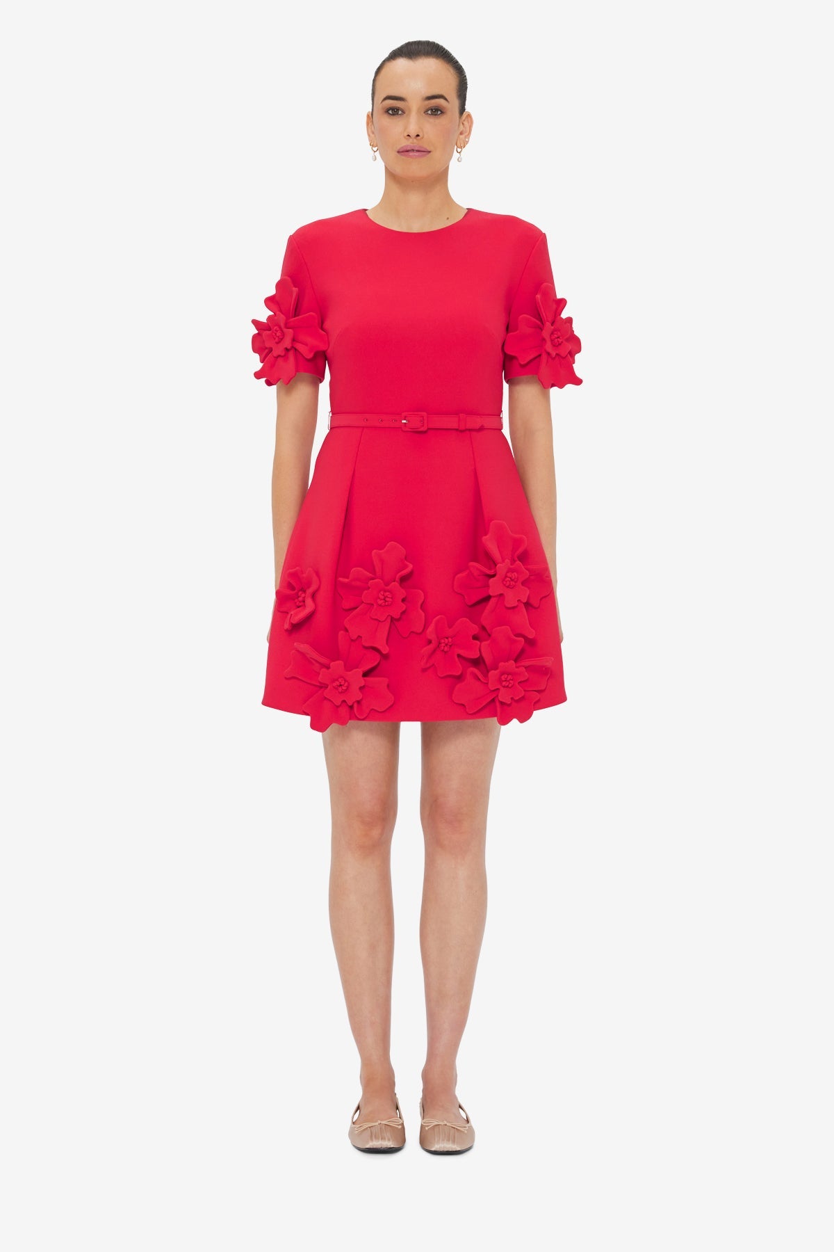 Aurelie Floral Appliqué Mini Dress - Rosa