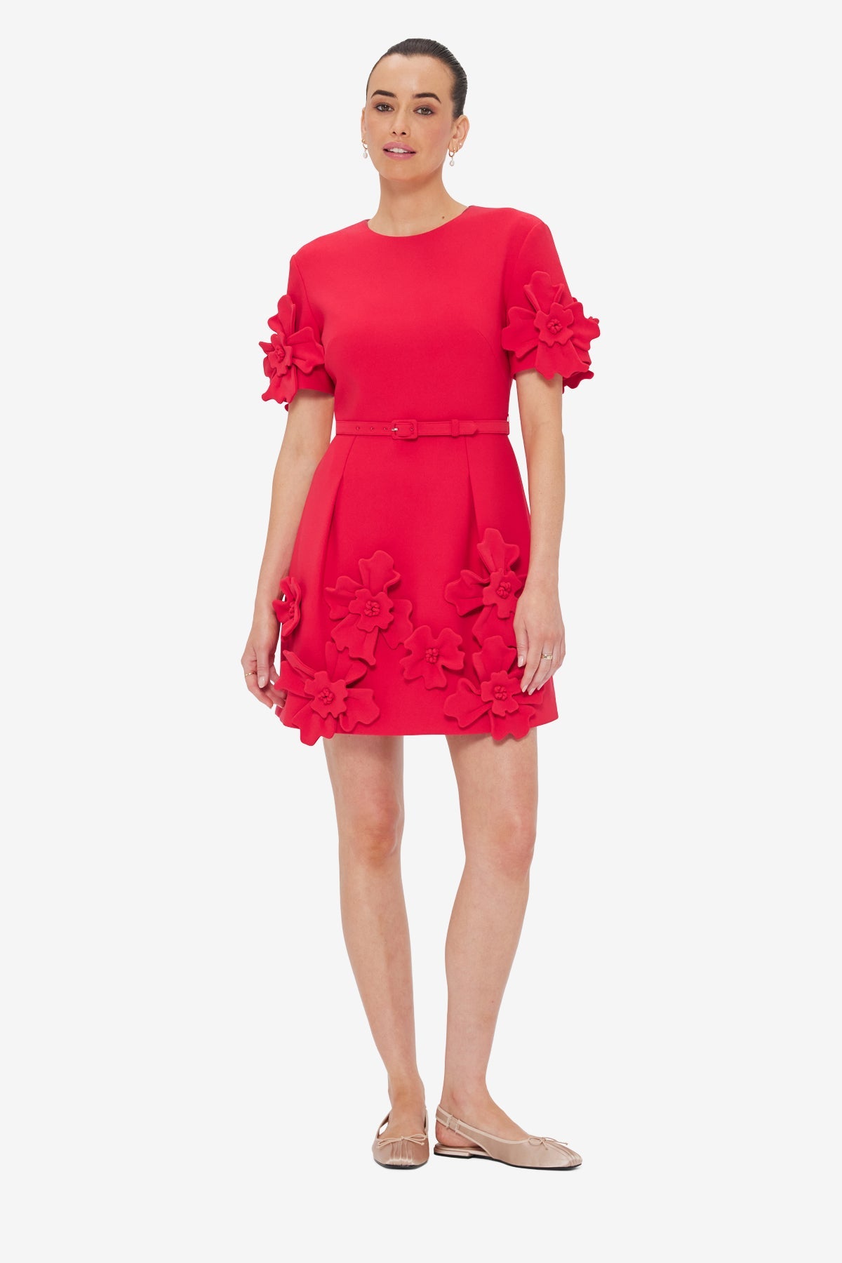 Aurelie Floral Appliqué Mini Dress - Rosa