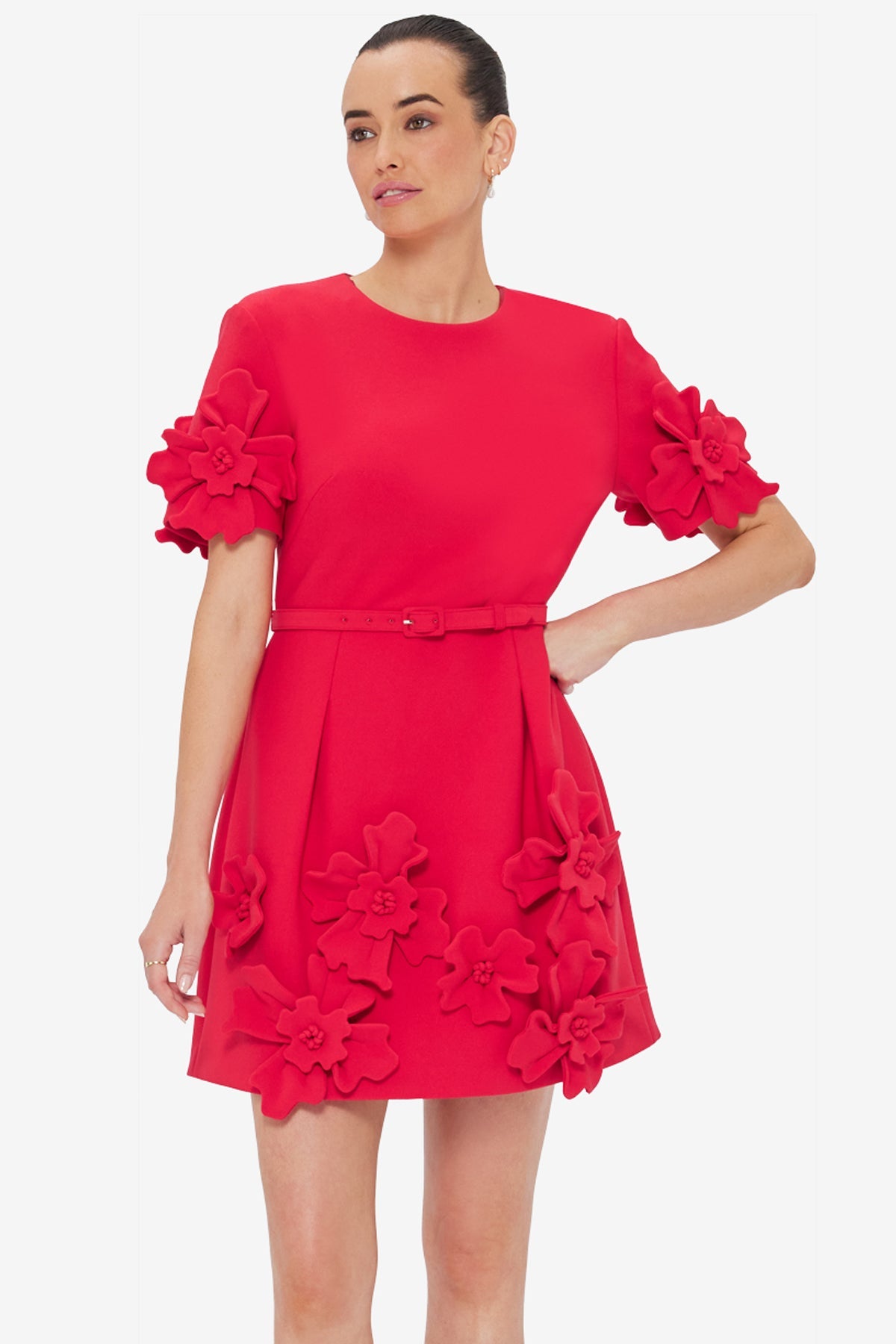Aurelie Floral Appliqué Mini Dress - Rosa