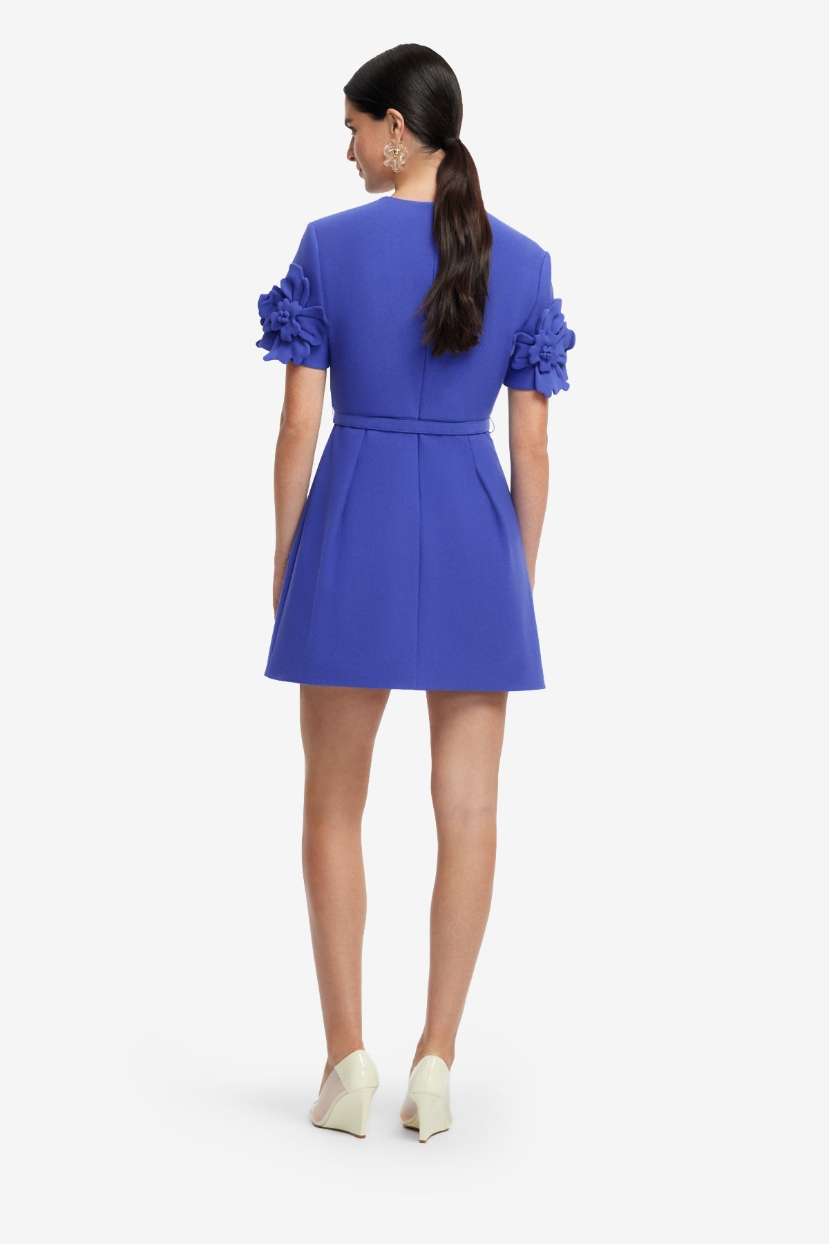 Aurelie Floral Appliqué Short Sleeve Mini Dress - Lapis