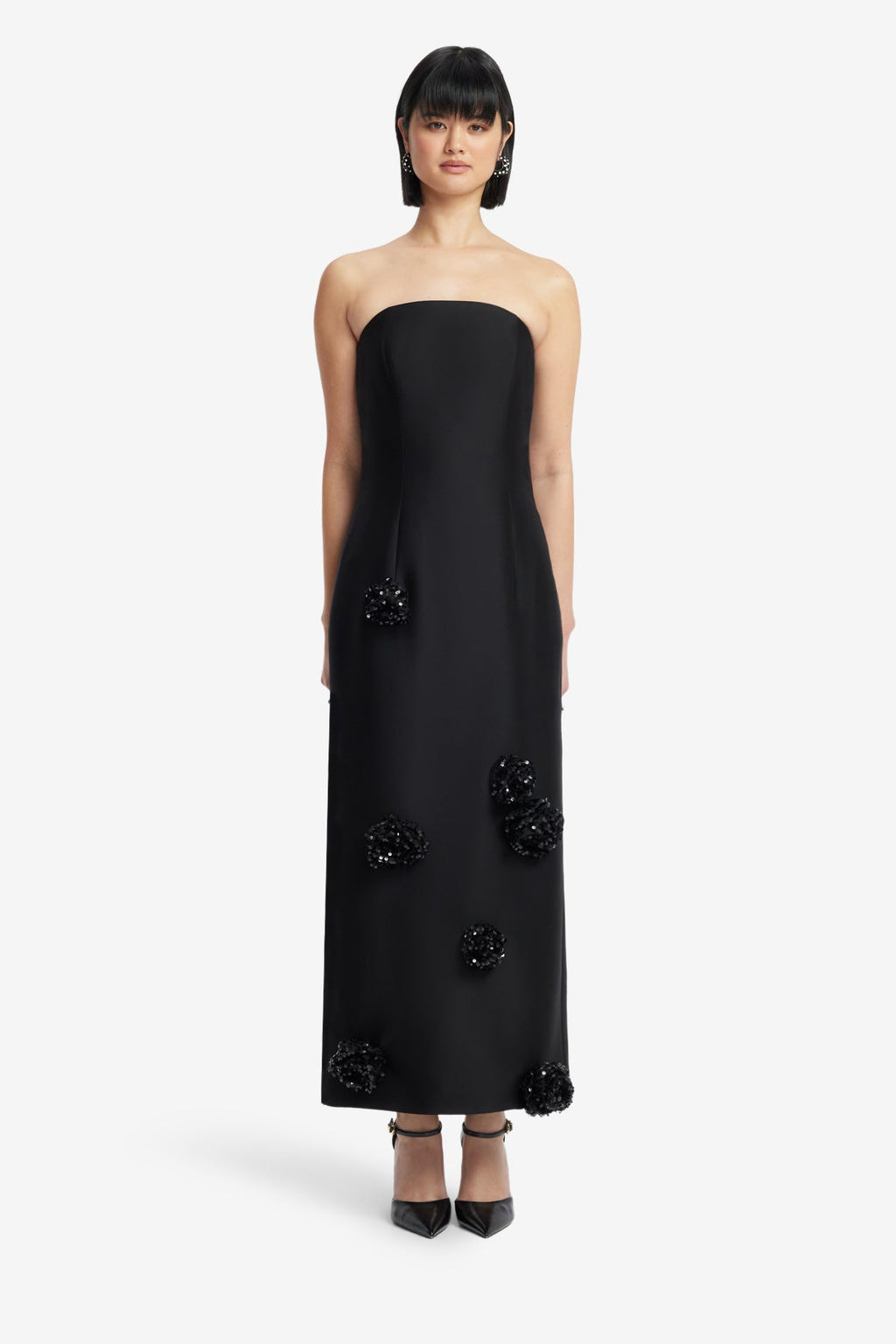 Rayna Embellished Wool Blend Bustier Maxi Dress - Ebony