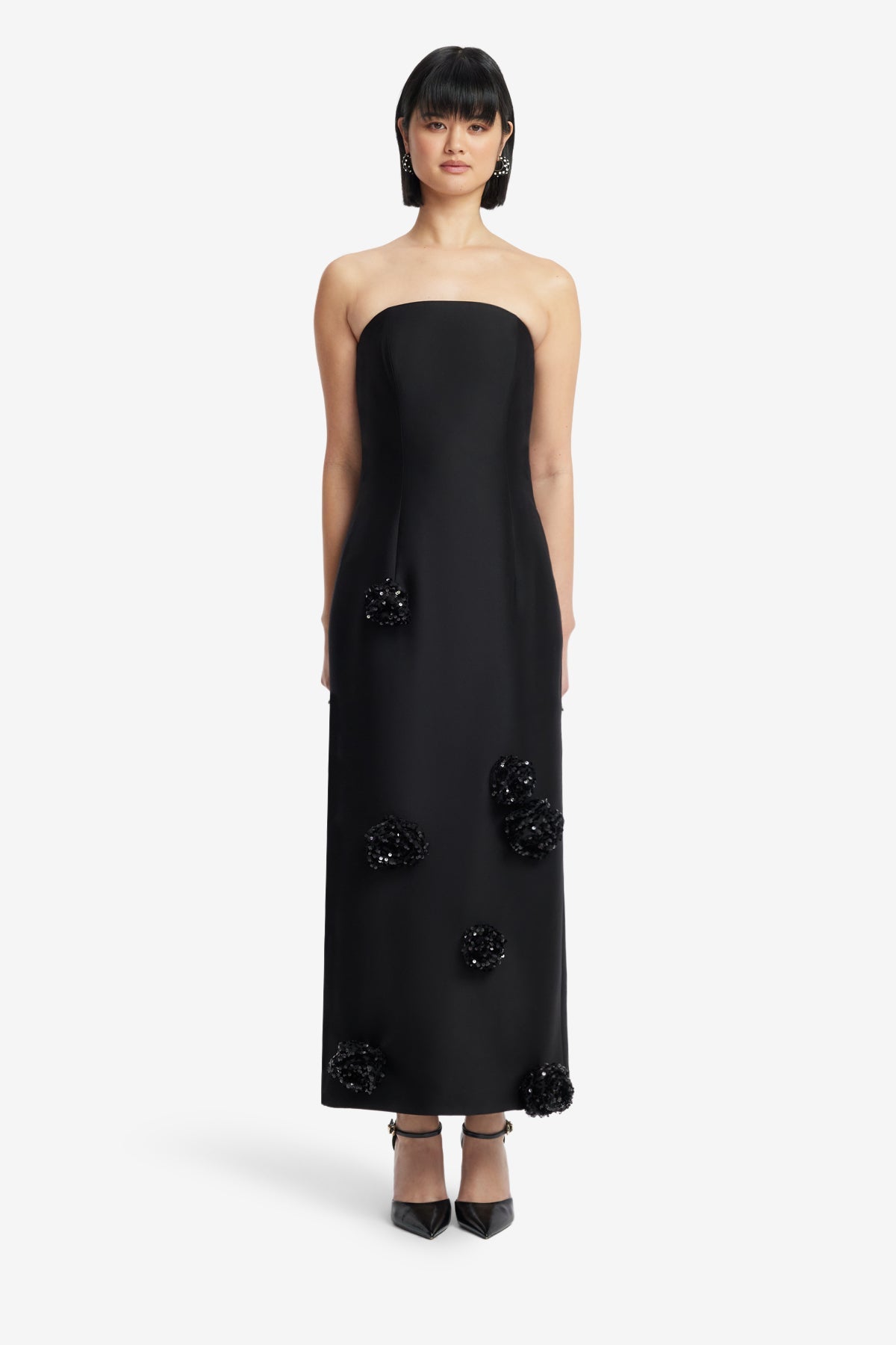 Rayna Embellished Wool Blend Bustier Maxi Dress - Ebony