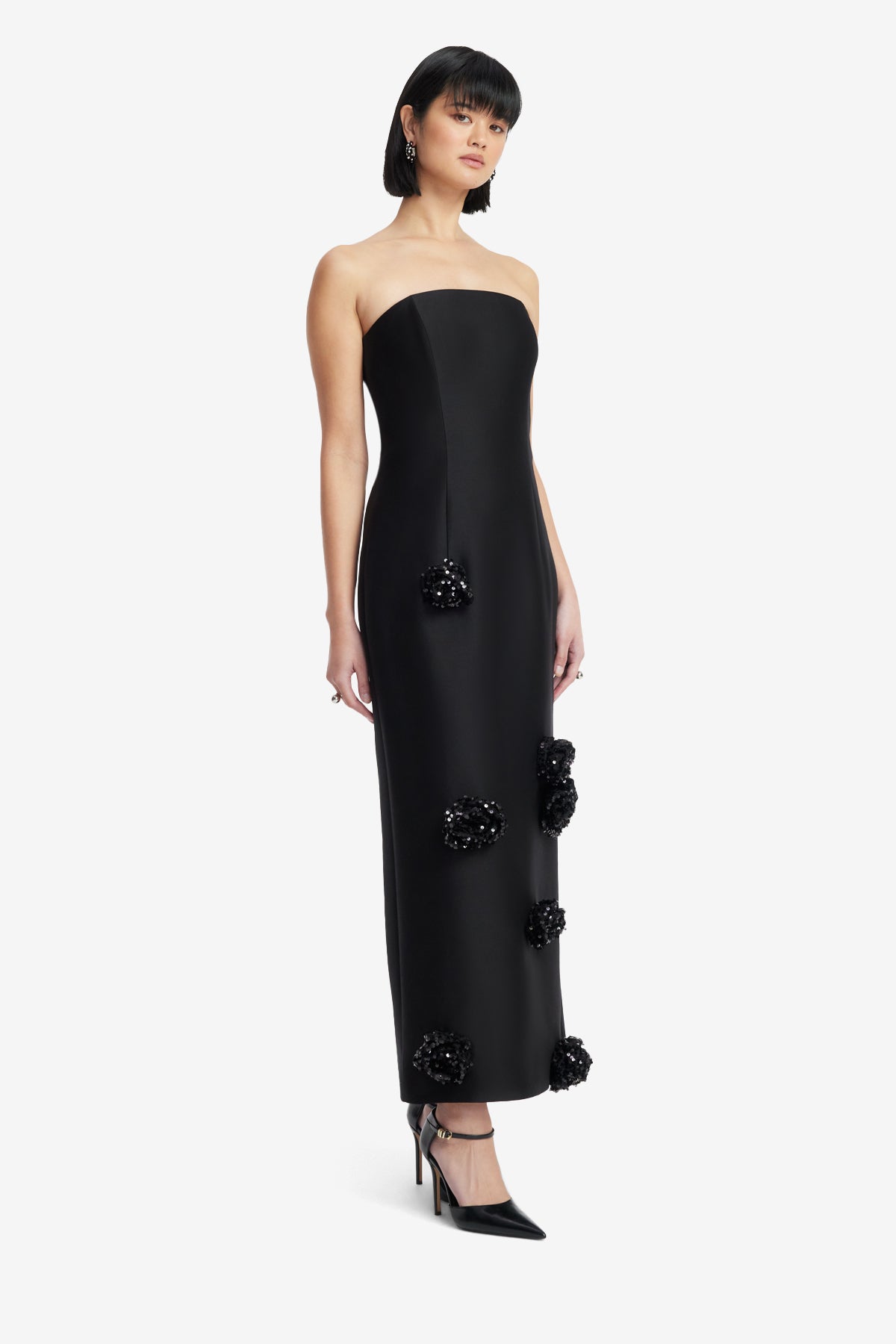 Rayna Embellished Wool Blend Bustier Maxi Dress - Ebony