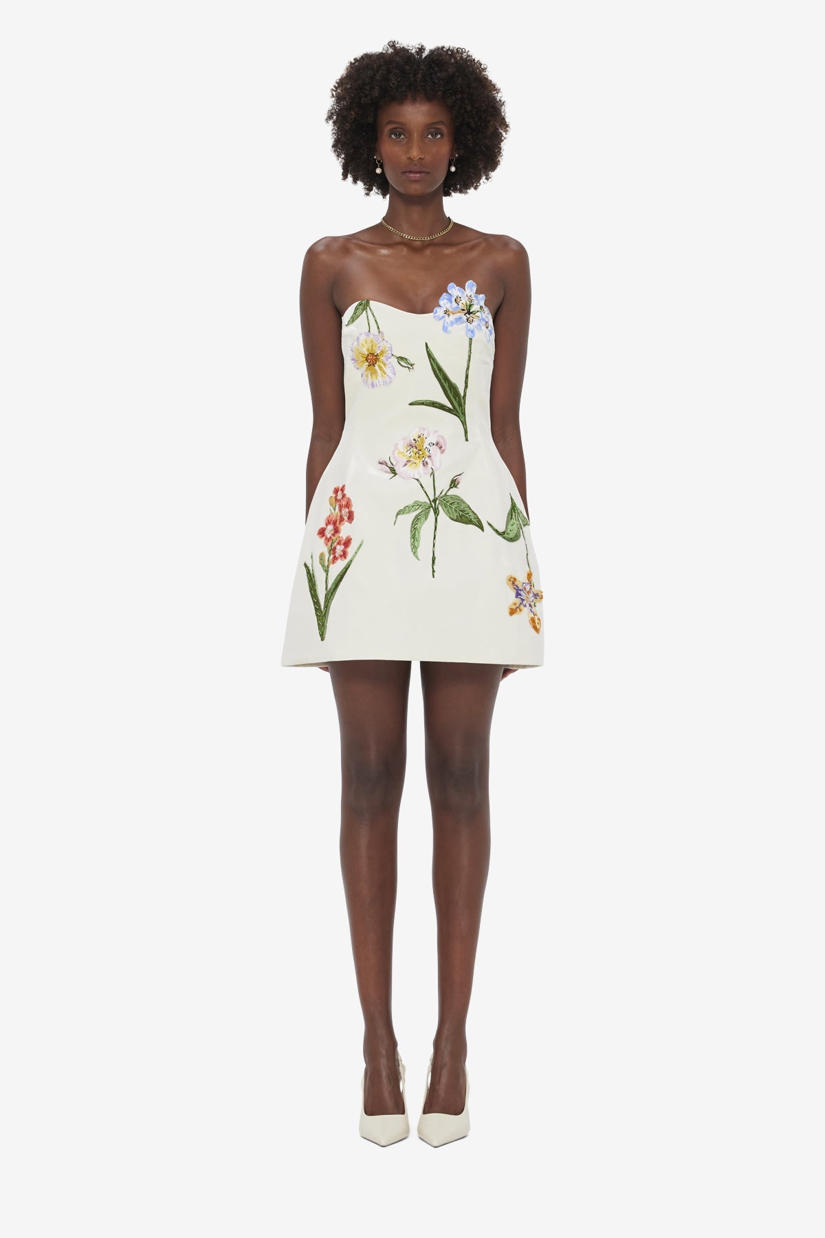 Rosario Velvet Mini Dress - Botanical Print in Snow