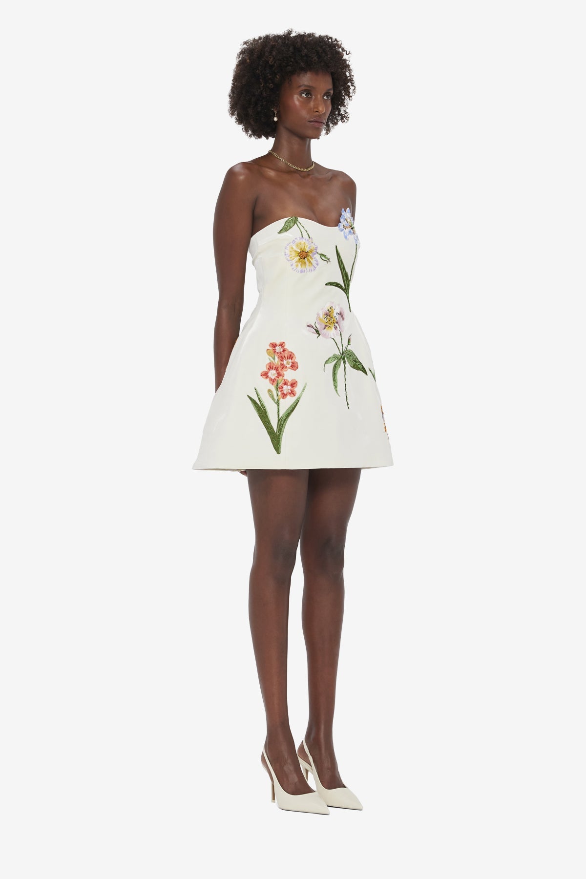 Rosario Velvet Mini Dress - Botanical Print in Snow