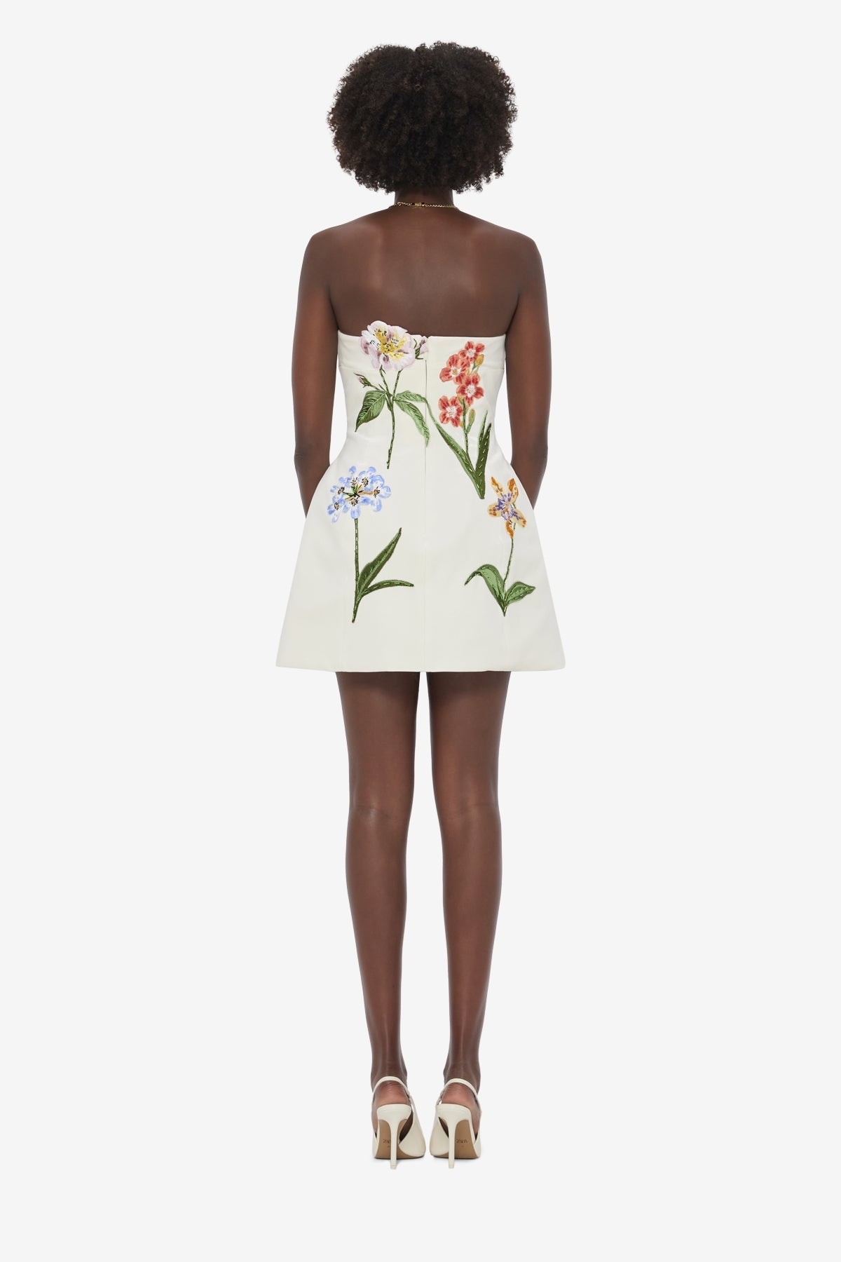 Rosario Velvet Mini Dress - Botanical Print in Snow