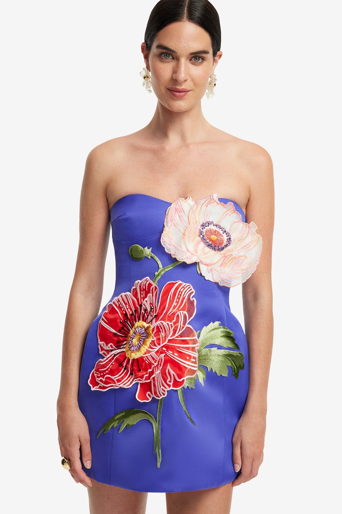 Rosario Appliqué Floral Bustier Mini Dress - Lapis