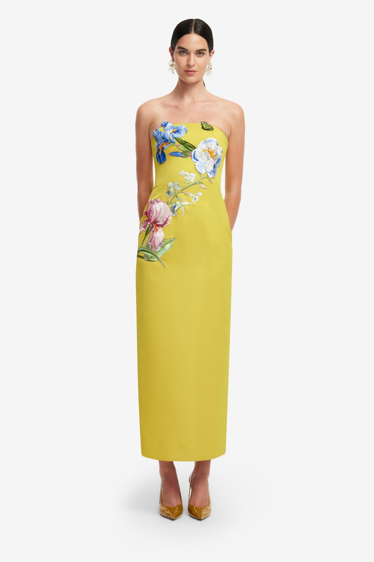 Rayna Appliqué Floral Bustier Maxi Dress - Mustard