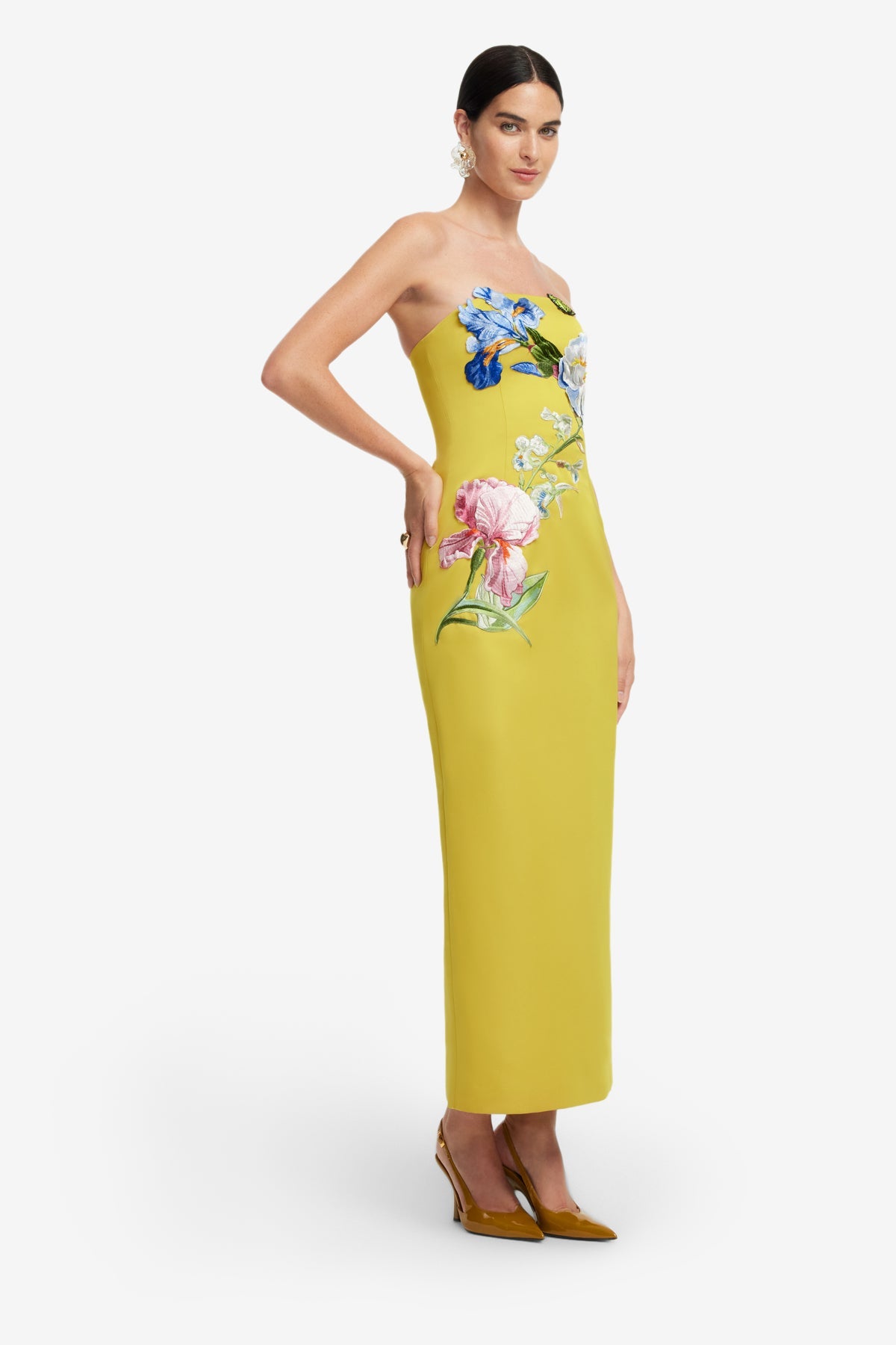 Rayna Appliqué Floral Bustier Maxi Dress - Mustard