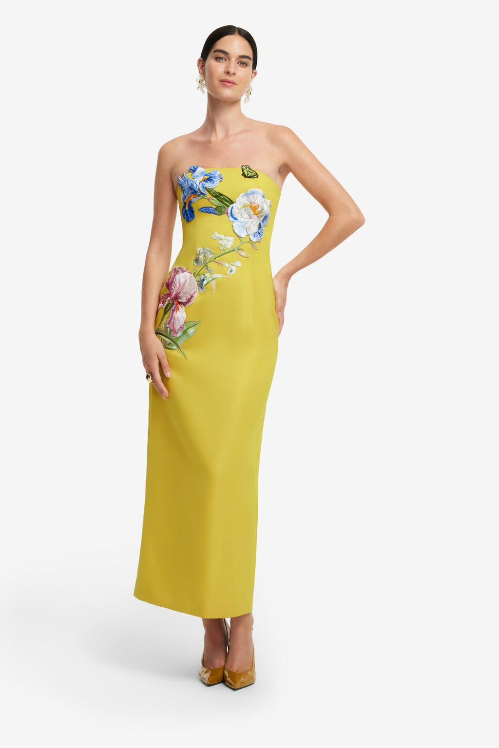 Rayna Appliqué Floral Bustier Maxi Dress - Mustard