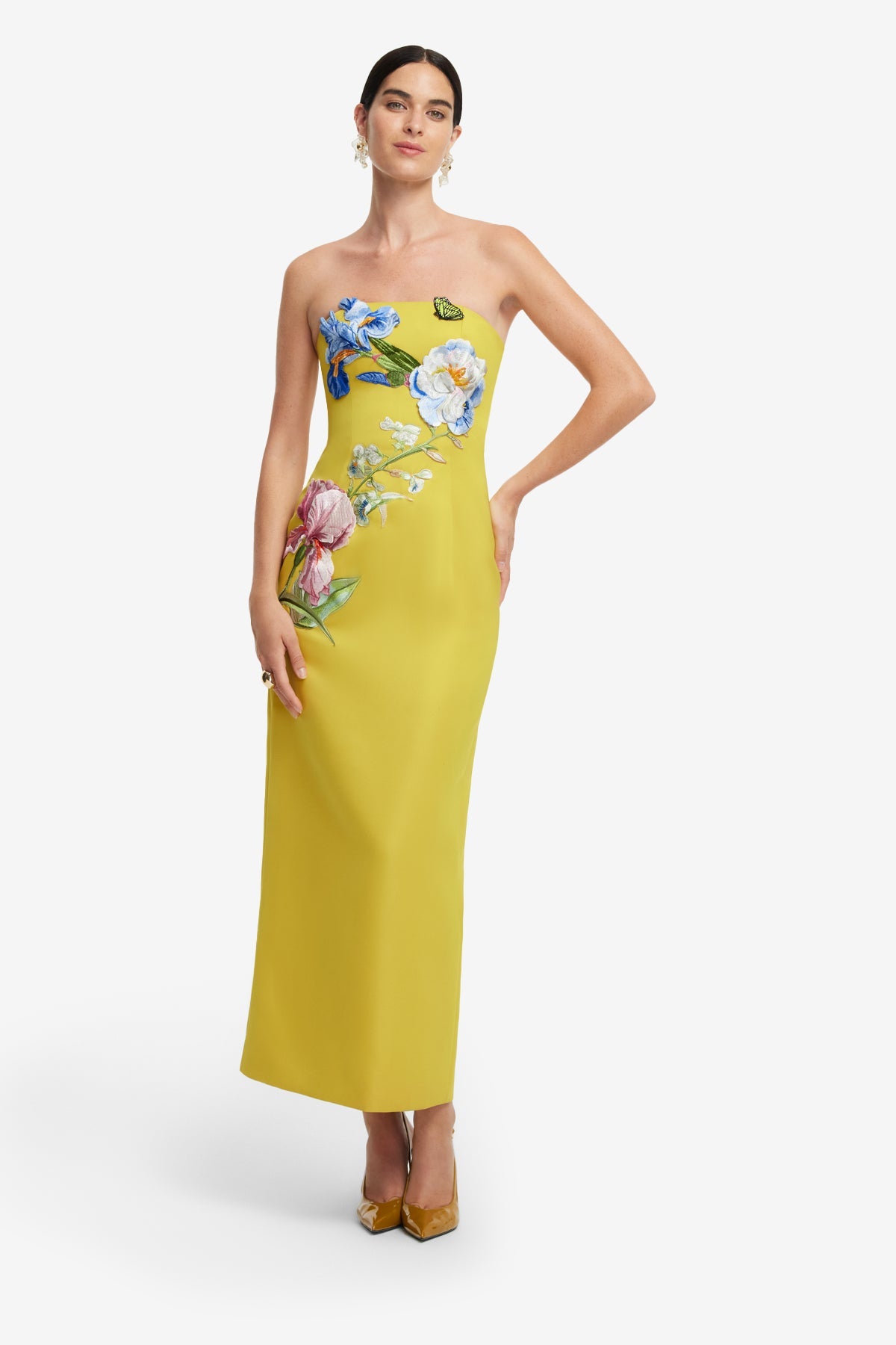 Rayna Appliqué Floral Bustier Maxi Dress - Mustard