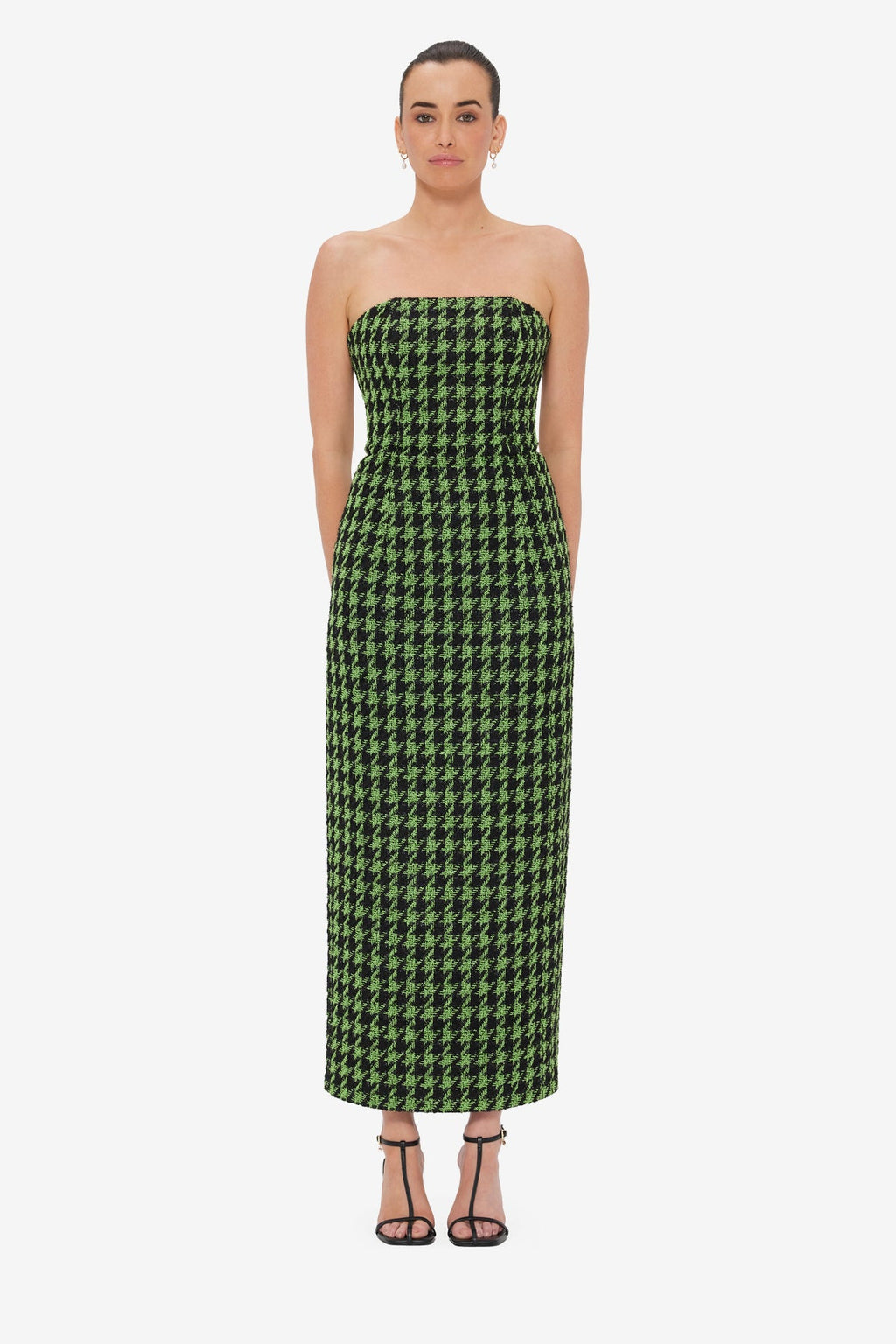 Rayna Tweed Bustier Maxi Dress - Houndstooth