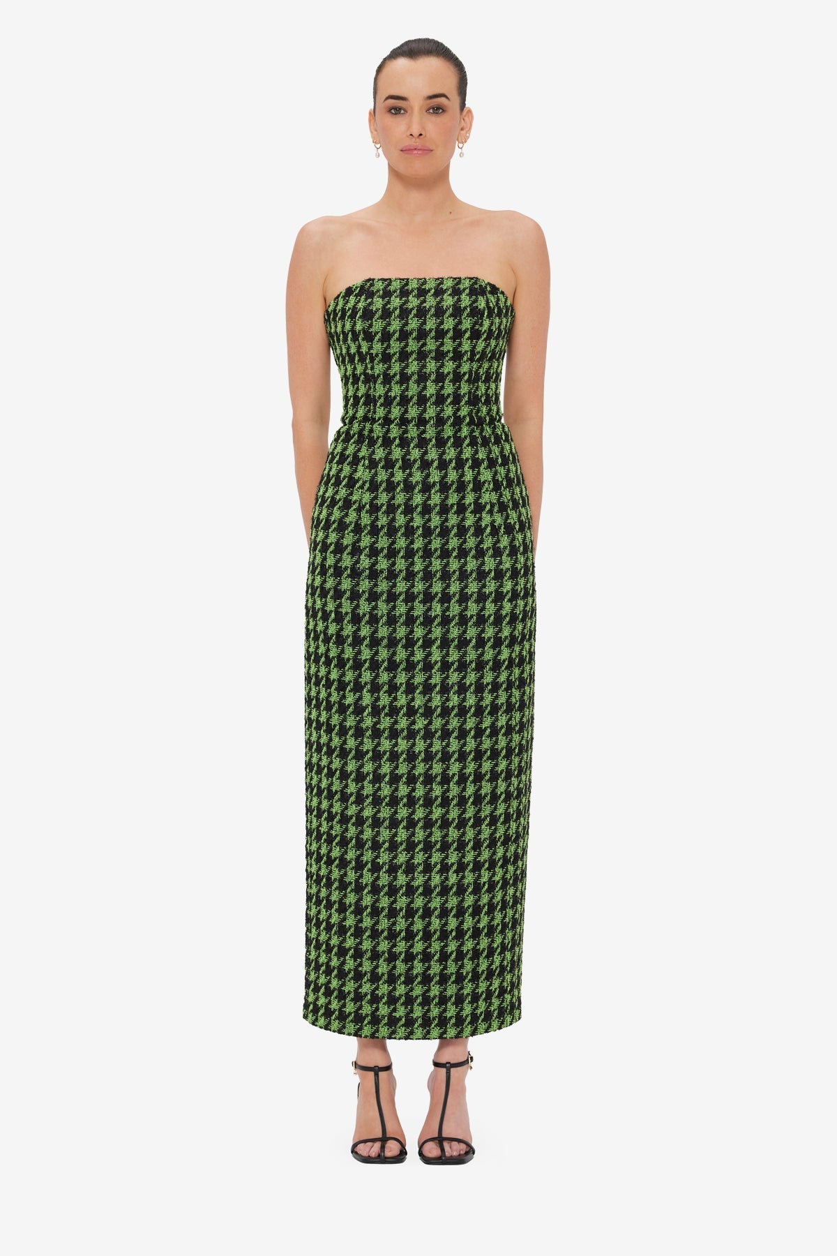 Rayna Tweed Bustier Maxi Dress - Houndstooth