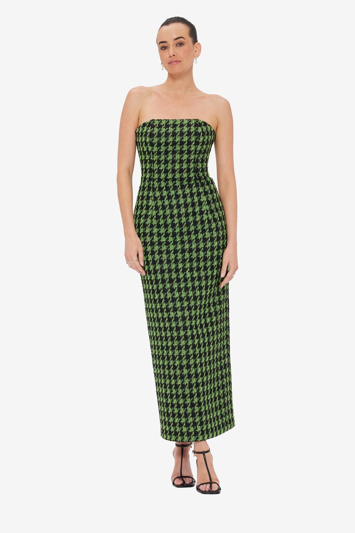 Rayna Tweed Bustier Maxi Dress - Houndstooth