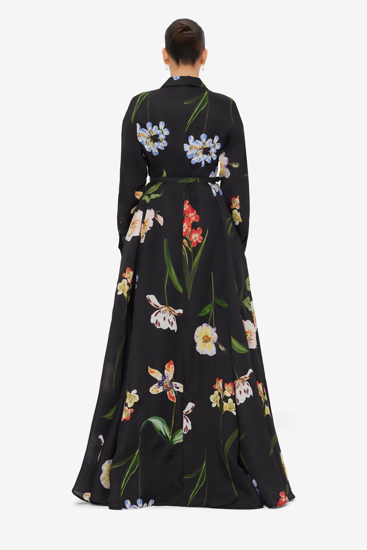 Josephine Silk Gown - Botanical Print in Ebony