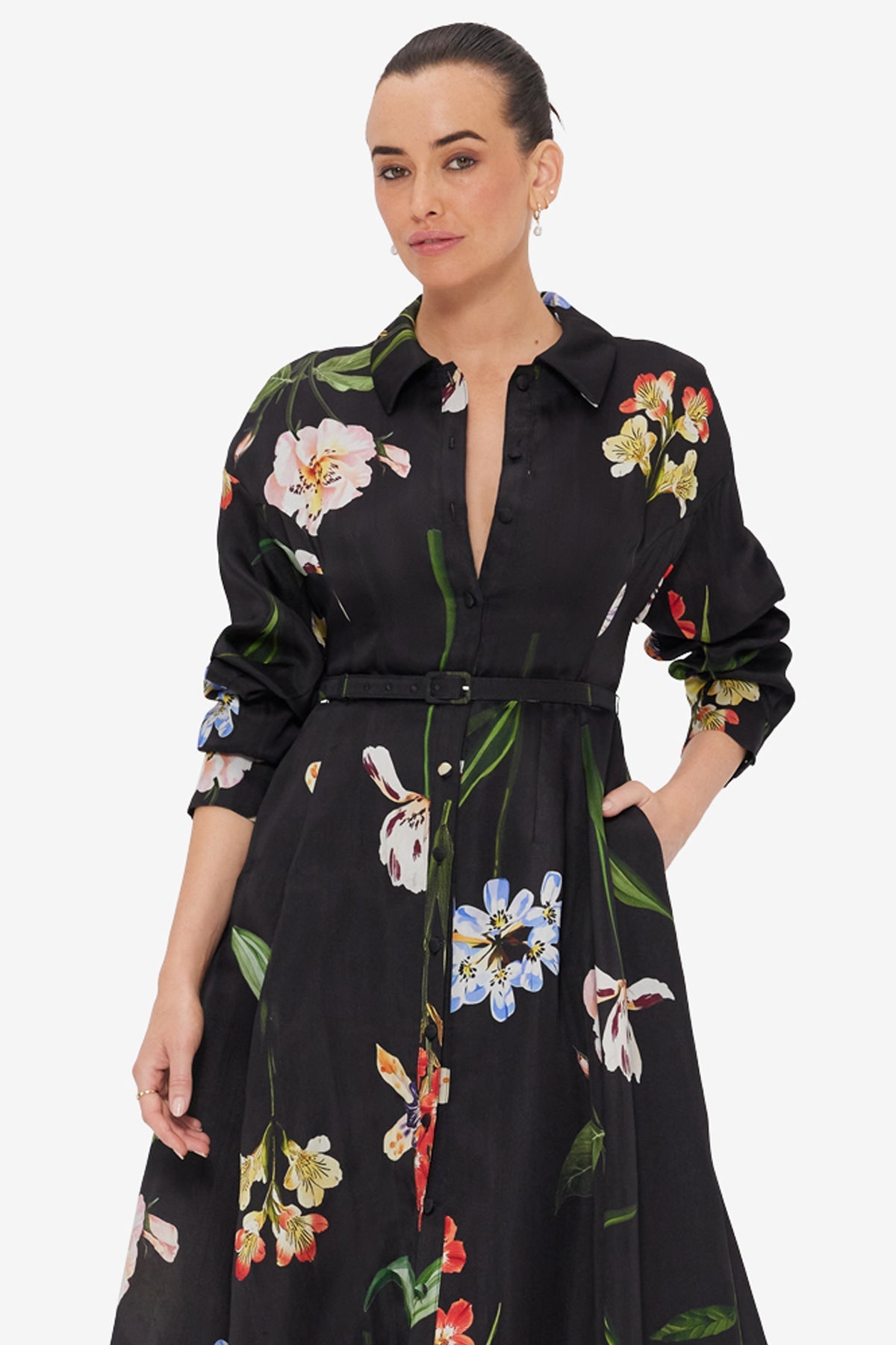 Josephine Silk Gown - Botanical Print in Ebony