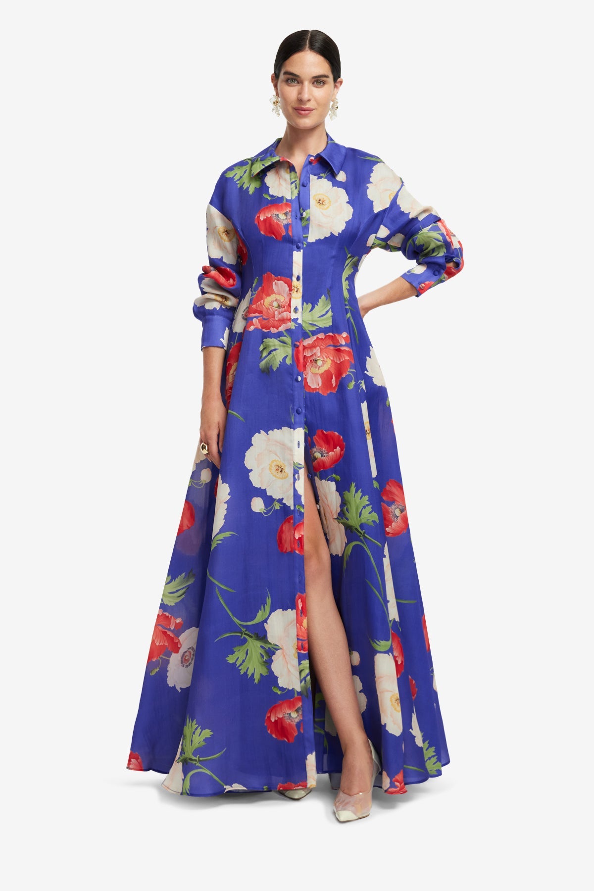 Josephine Silk Gown - Poppy Print