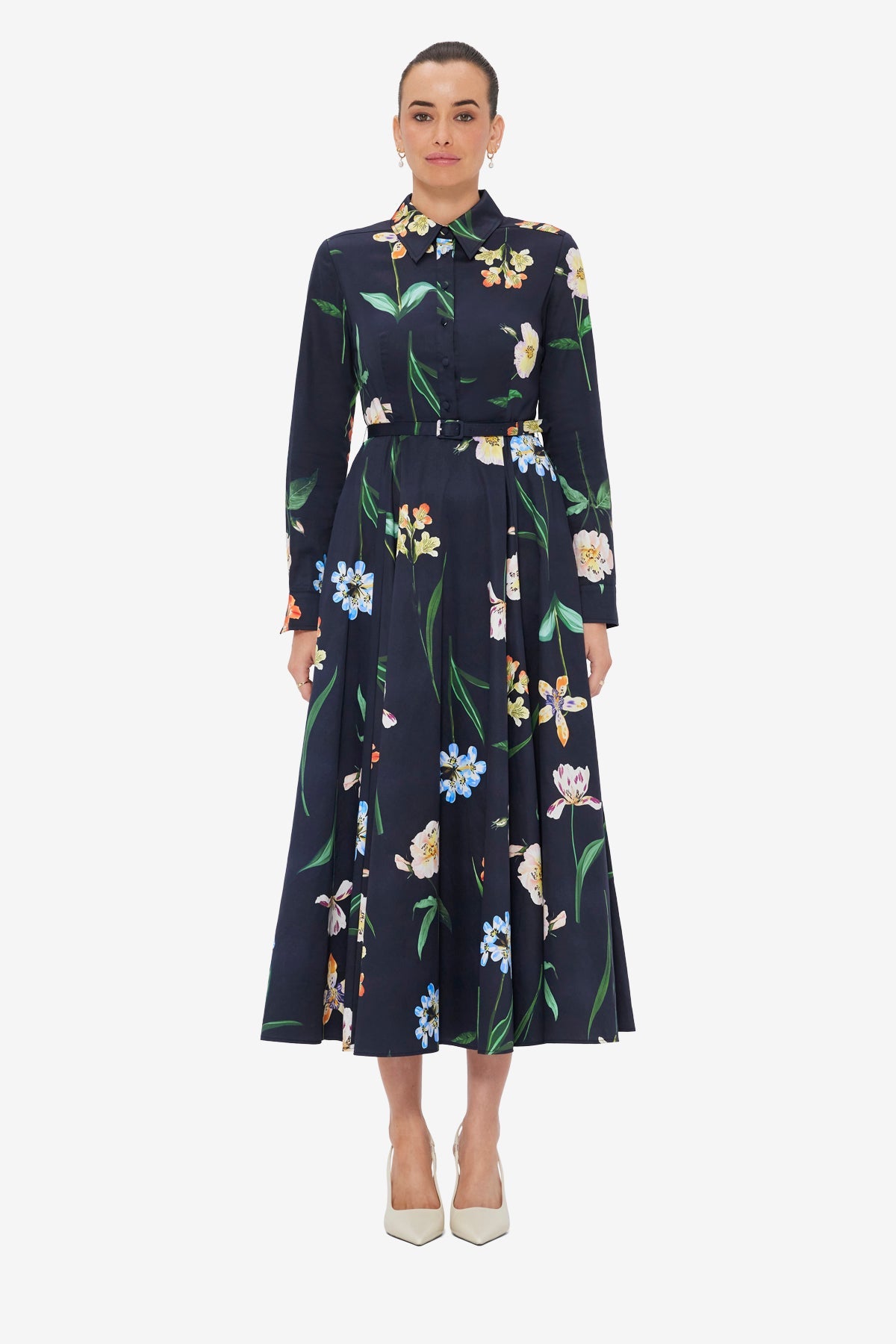 Zara Shirt Midi Dress - Botanical Print in Ebony