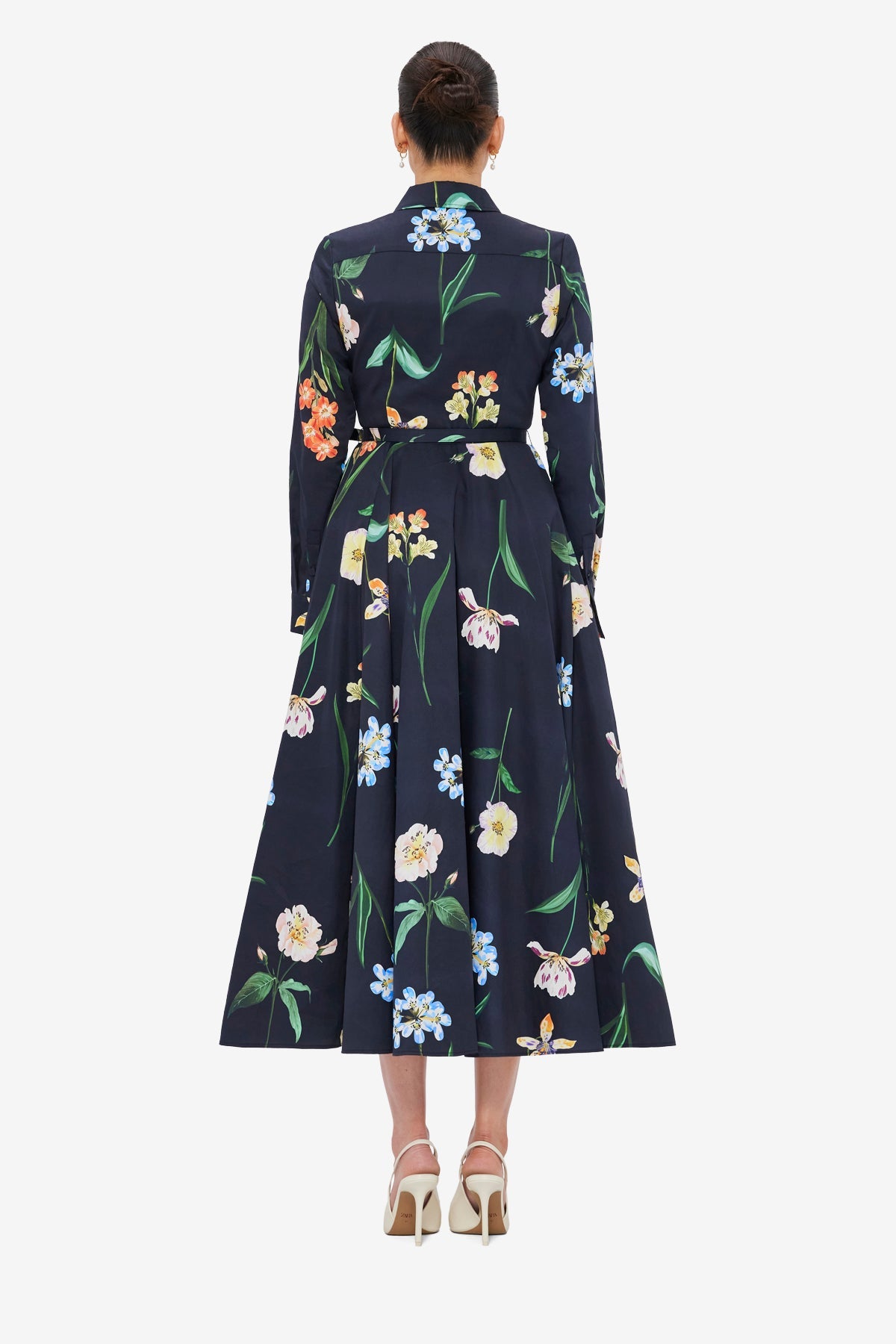Zara Shirt Midi Dress - Botanical Print in Ebony