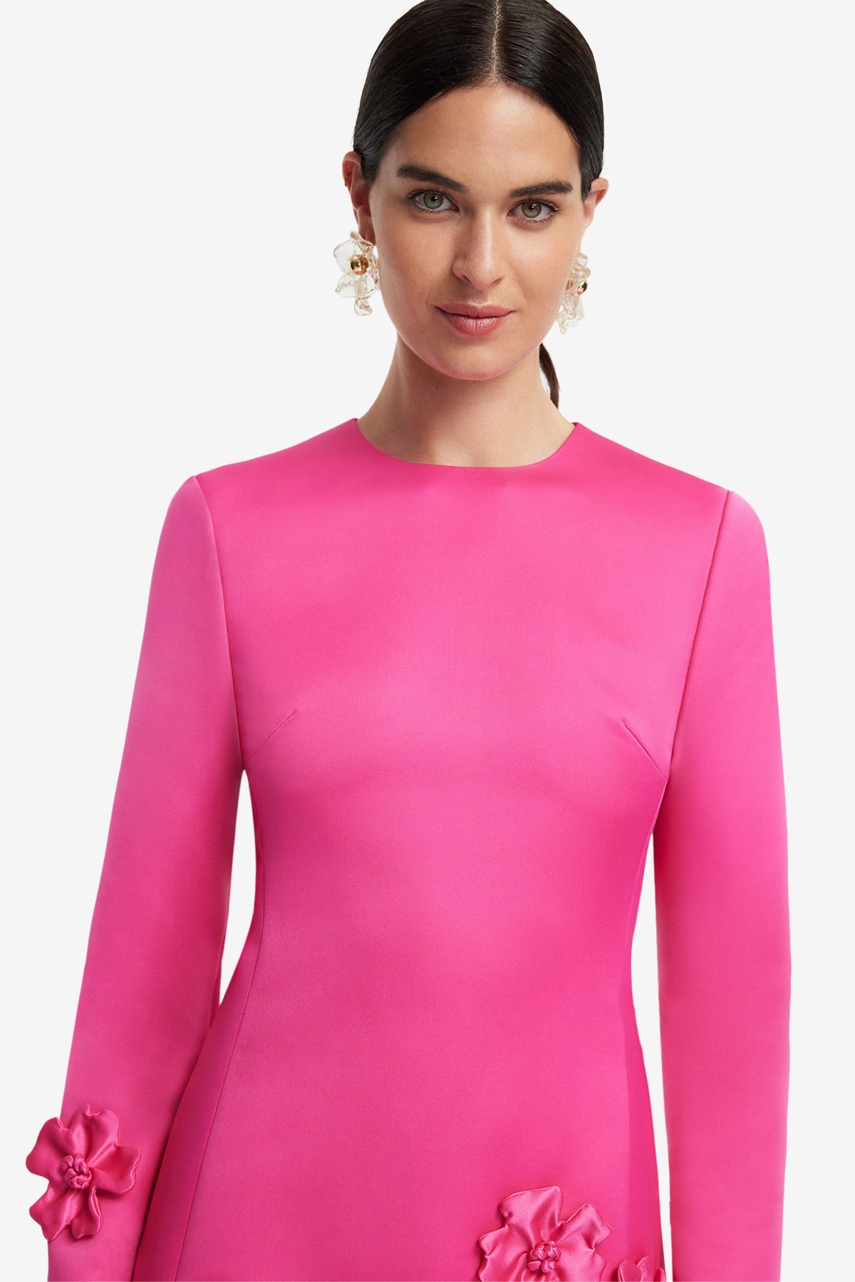 Aliza Long Sleeve Petal Mini Dress - Hot Pink