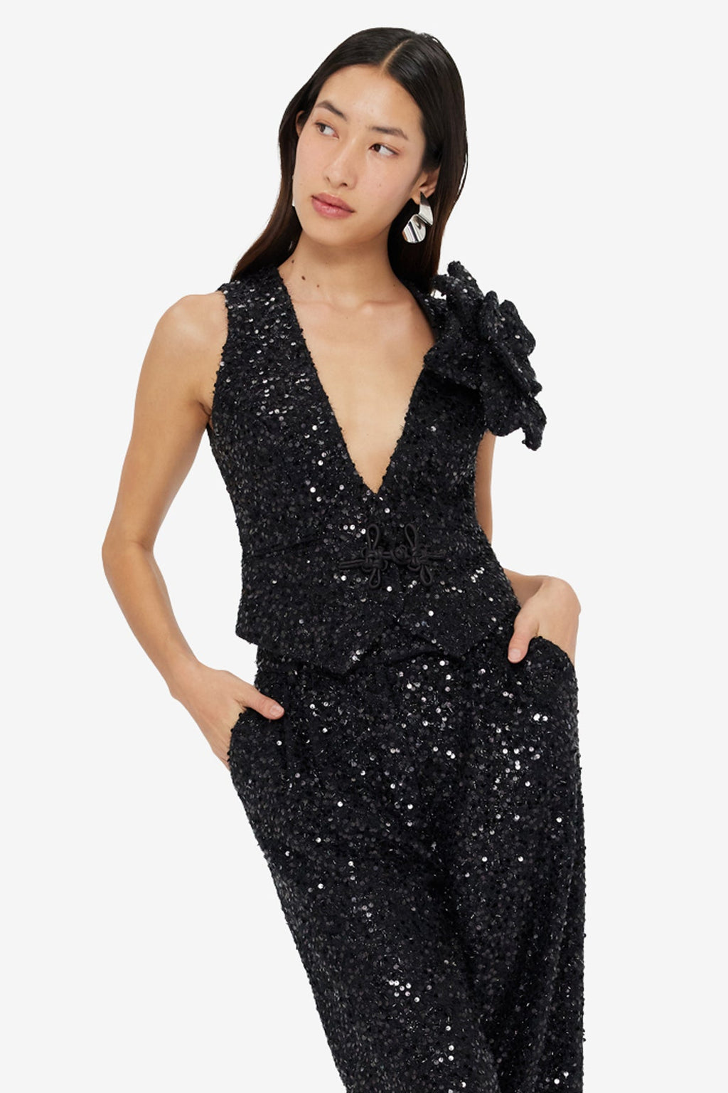 Anna-May Sequin Vest - Onyx