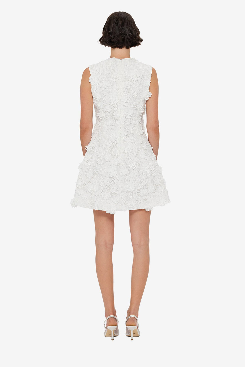 Briana V Neck Embroidered Lace Mini Dress - Snow