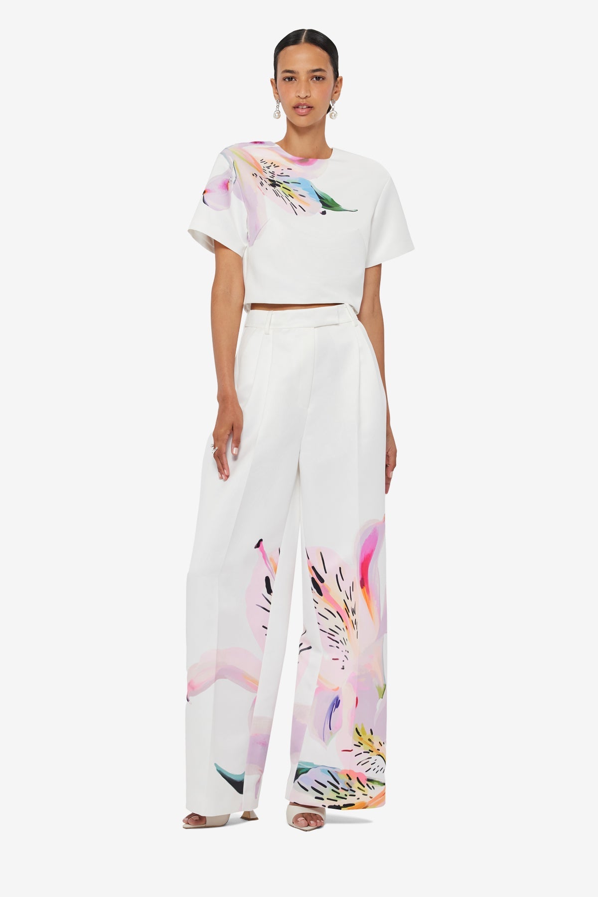 Elisha Wide Leg Pants - Lily Print in Snow