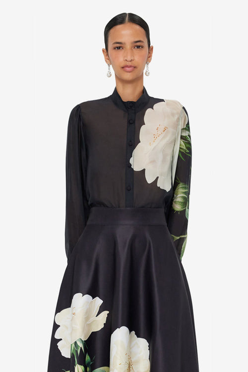 Alma Blouse - White Rose Print