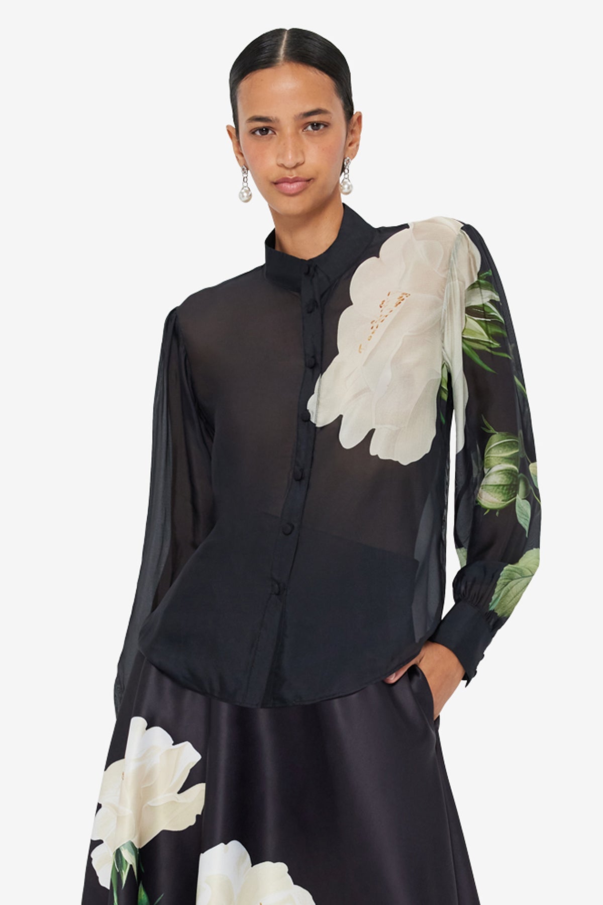 Alma Blouse - White Rose Print