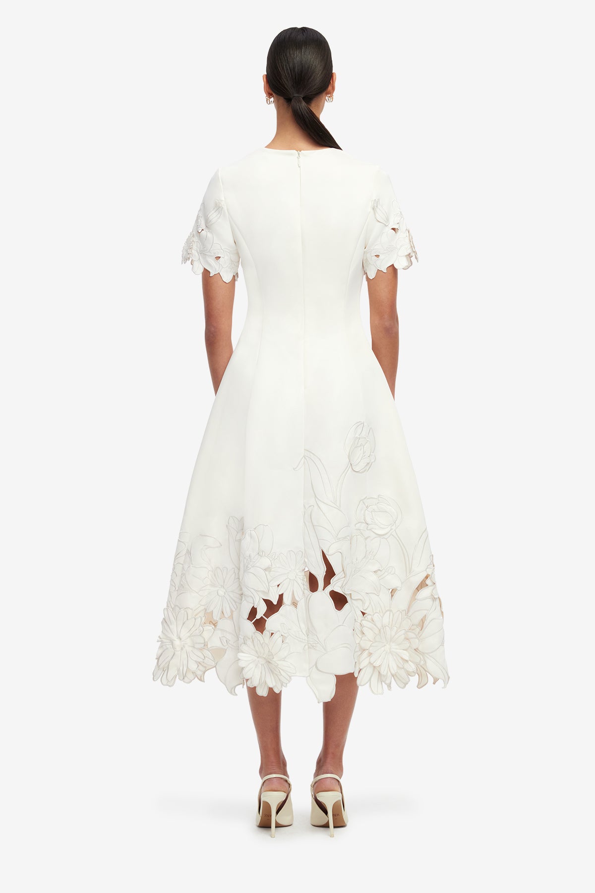 Caroline Applique Short Sleeve Midi Dress - Ivory