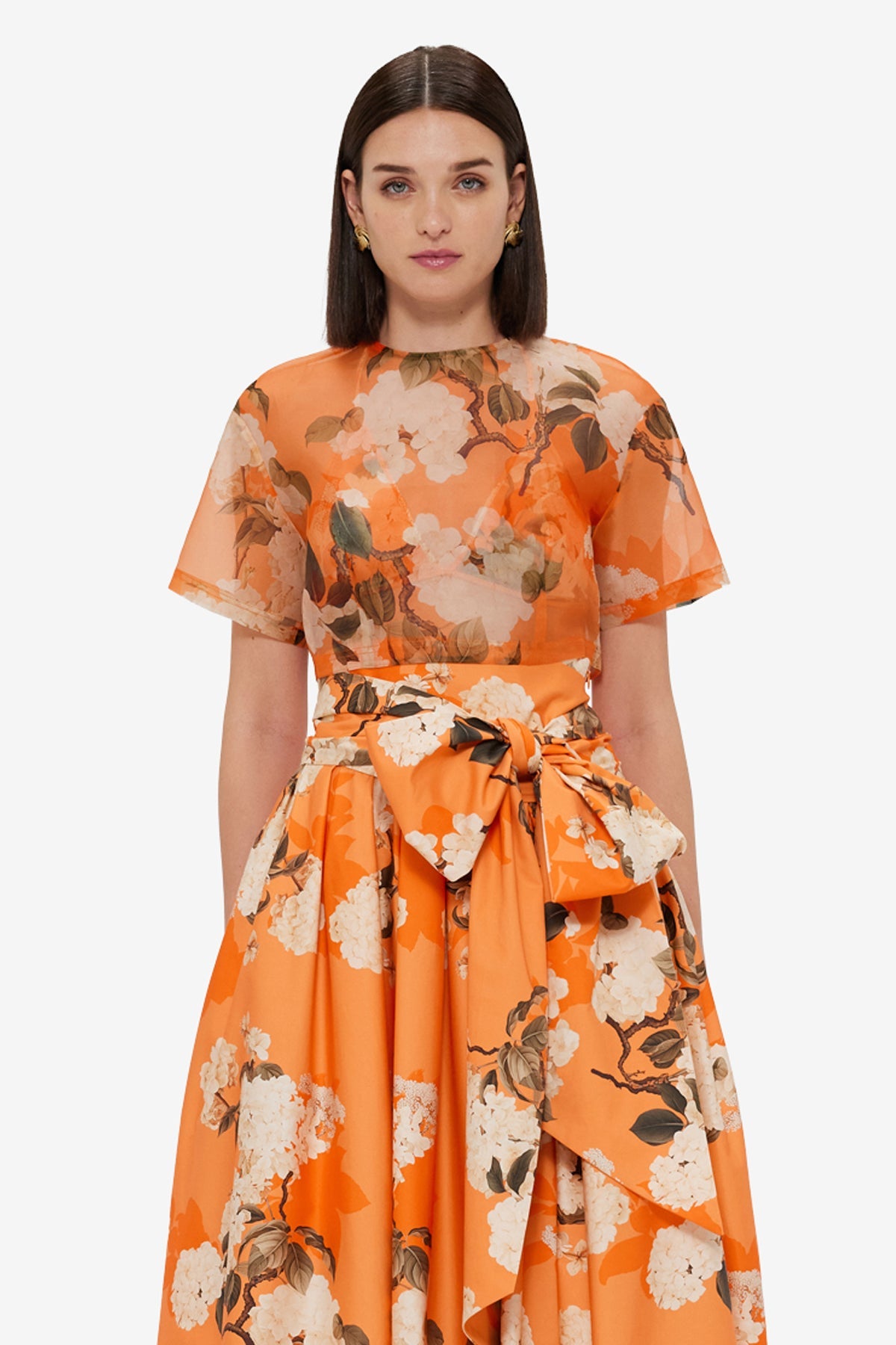 Indie Sleeve Top - Hydrangea Print in Tangerine
