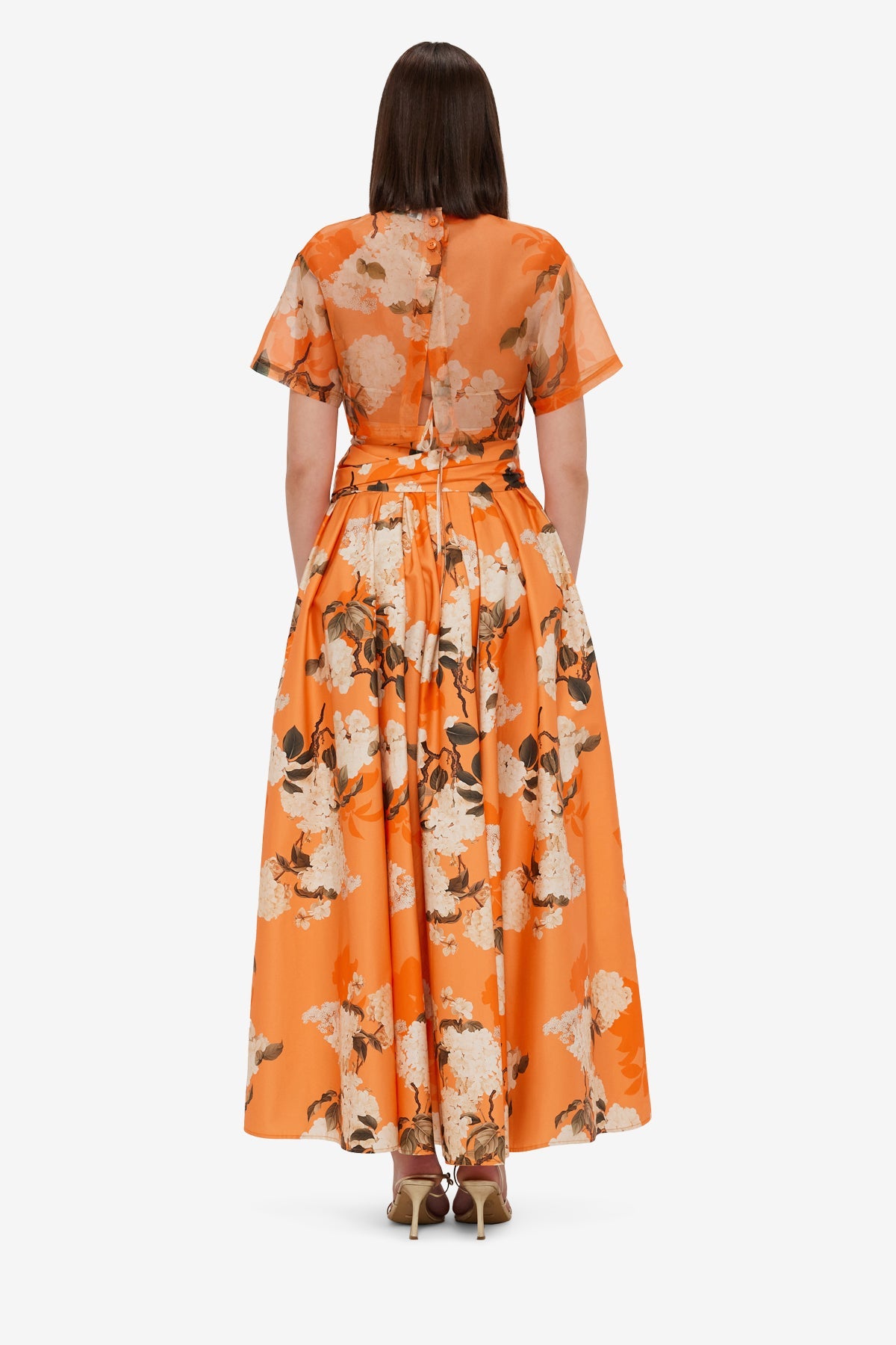 Indie Sleeve Top - Hydrangea Print in Tangerine