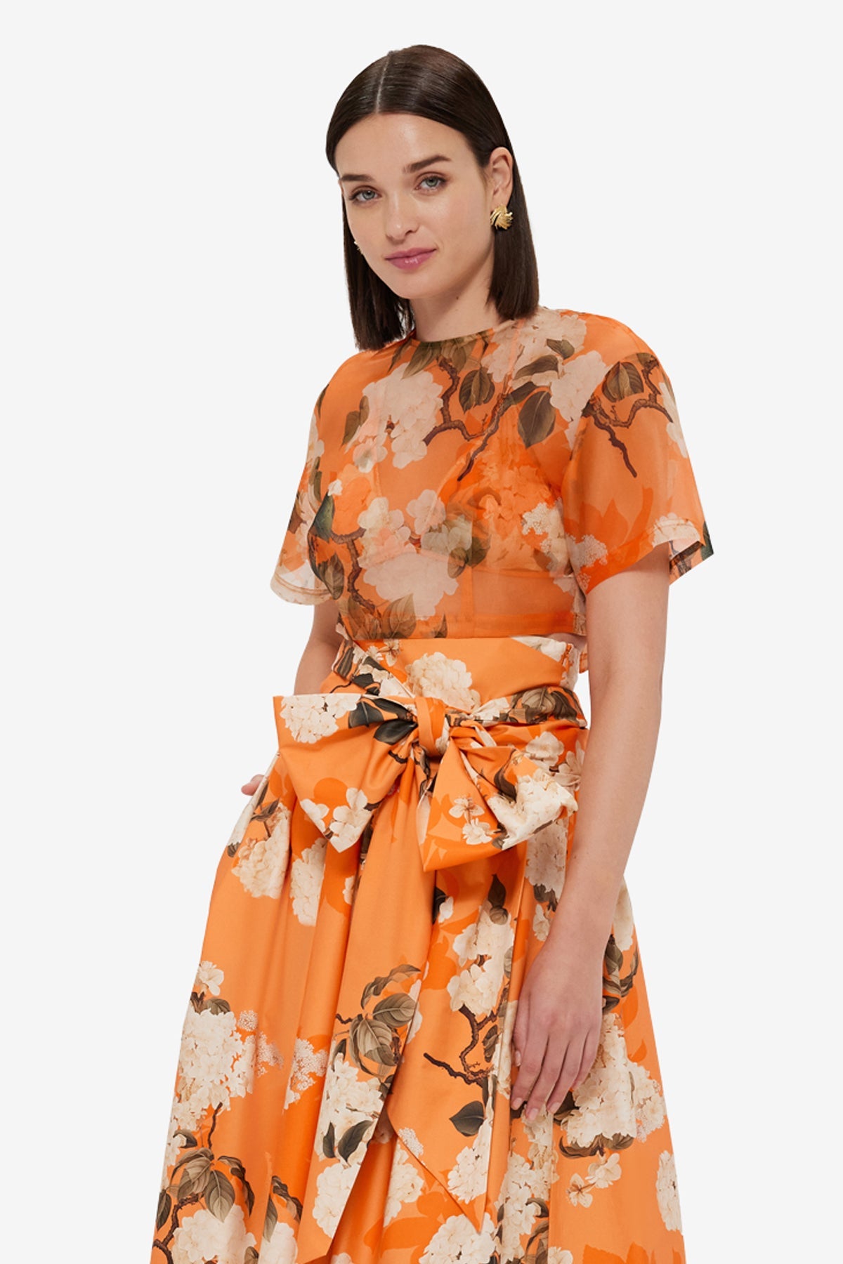 Indie Sleeve Top - Hydrangea Print in Tangerine