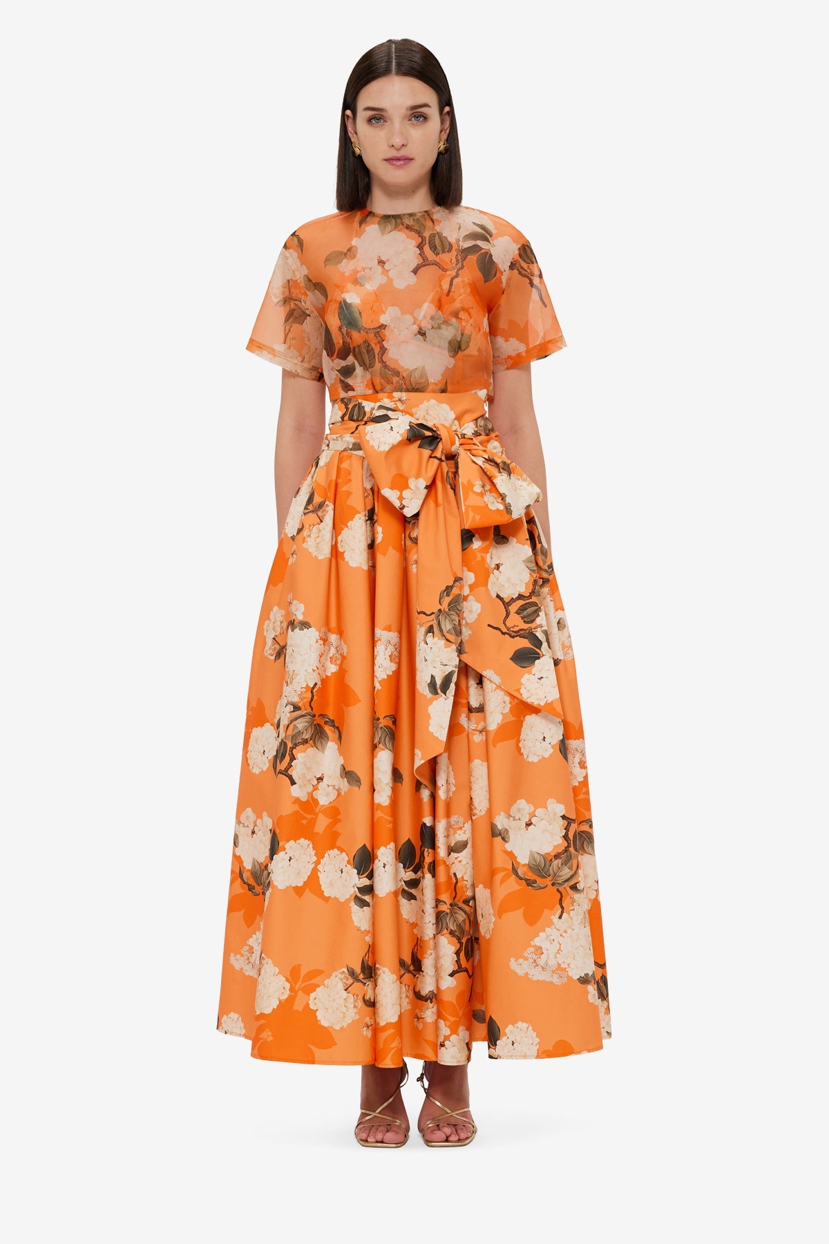 Valerie Maxi Skirt - Hydrangea Print in Tangerine