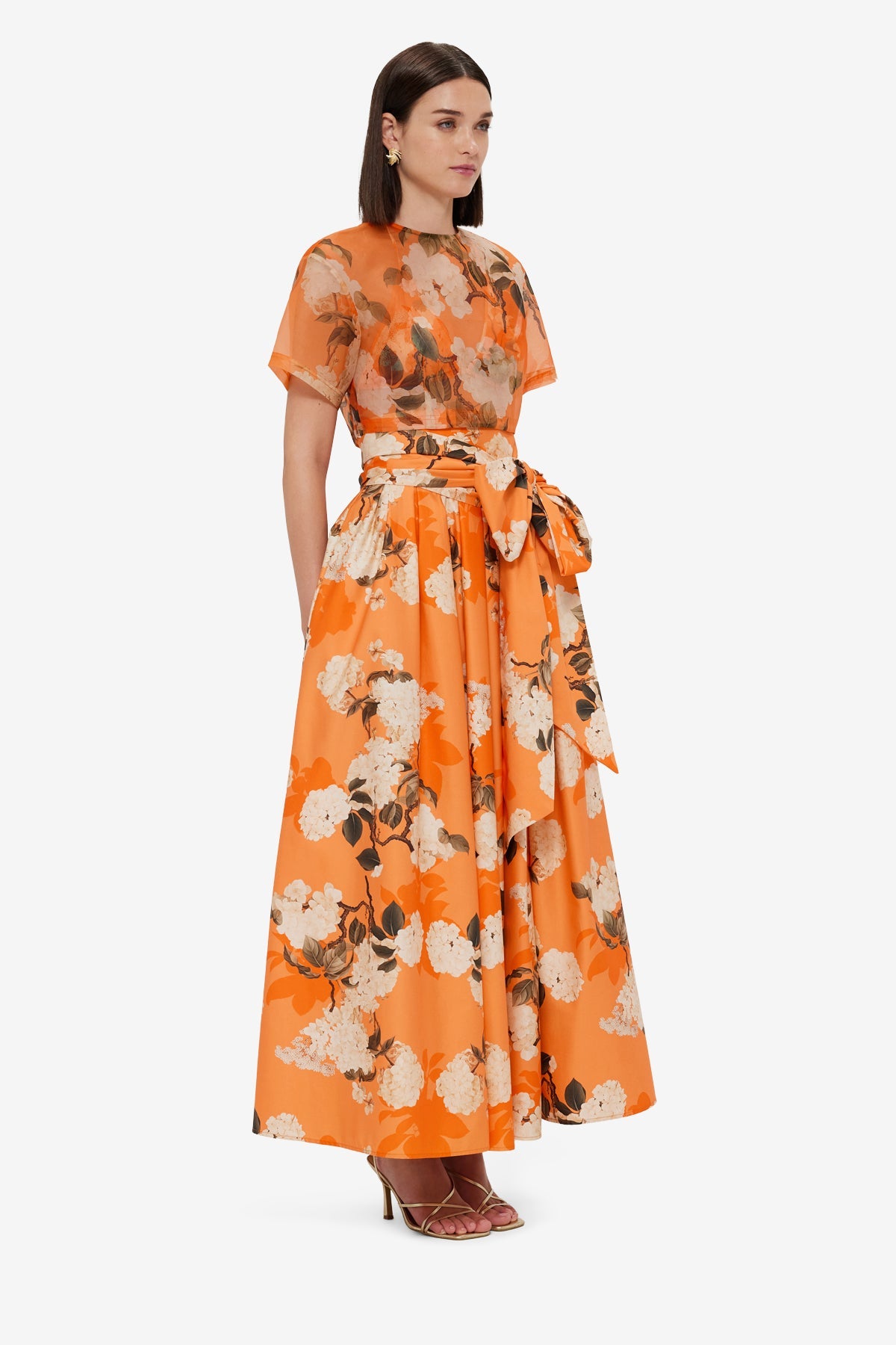 Valerie Maxi Skirt - Hydrangea Print in Tangerine
