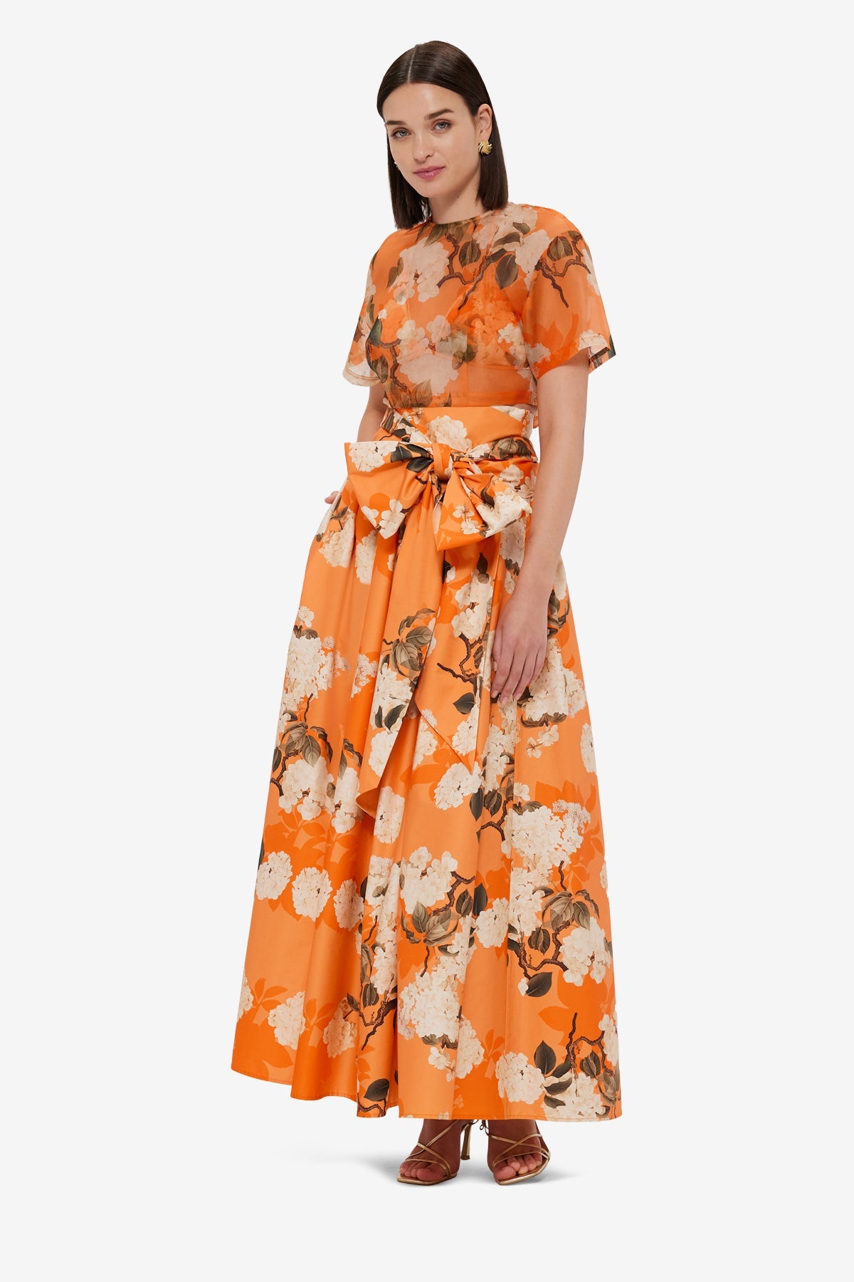 Valerie Maxi Skirt - Hydrangea Print in Tangerine