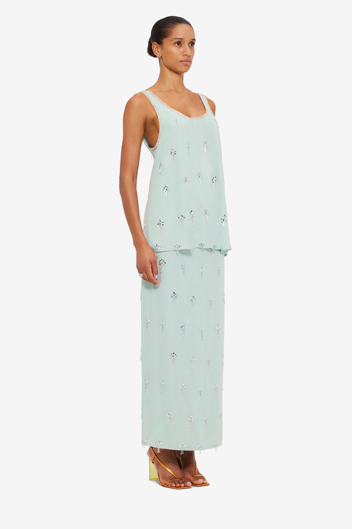 Clementine Embellished Maxi Skirt - Pistachio