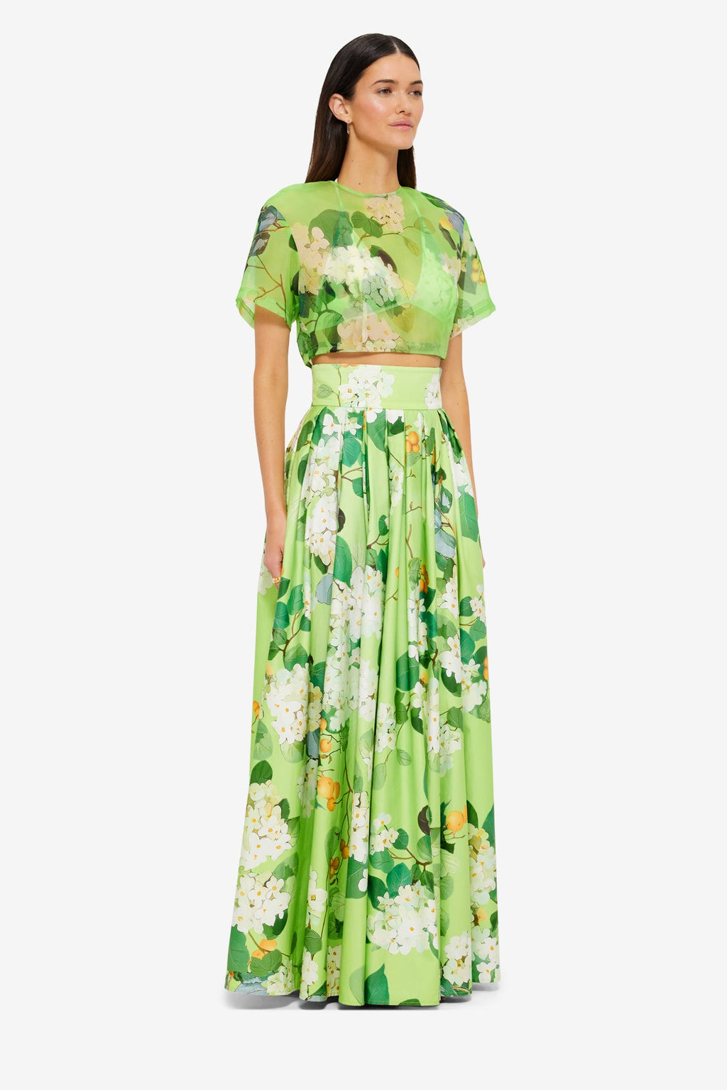 Indie Sleeve Top - Hydrangea Print in Lime