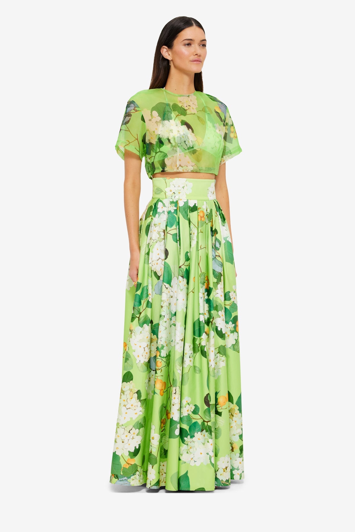 Indie Sleeve Top - Hydrangea Print in Lime