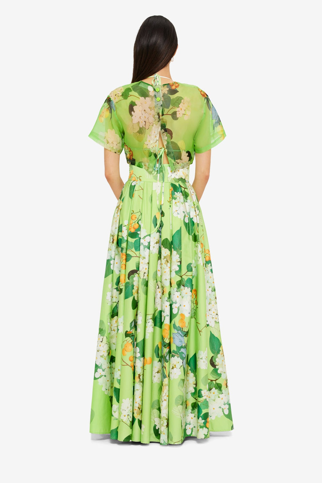 Indie Sleeve Top - Hydrangea Print in Lime