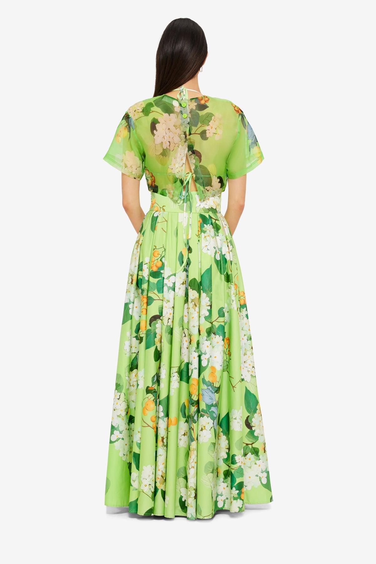Indie Sleeve Top - Hydrangea Print in Lime