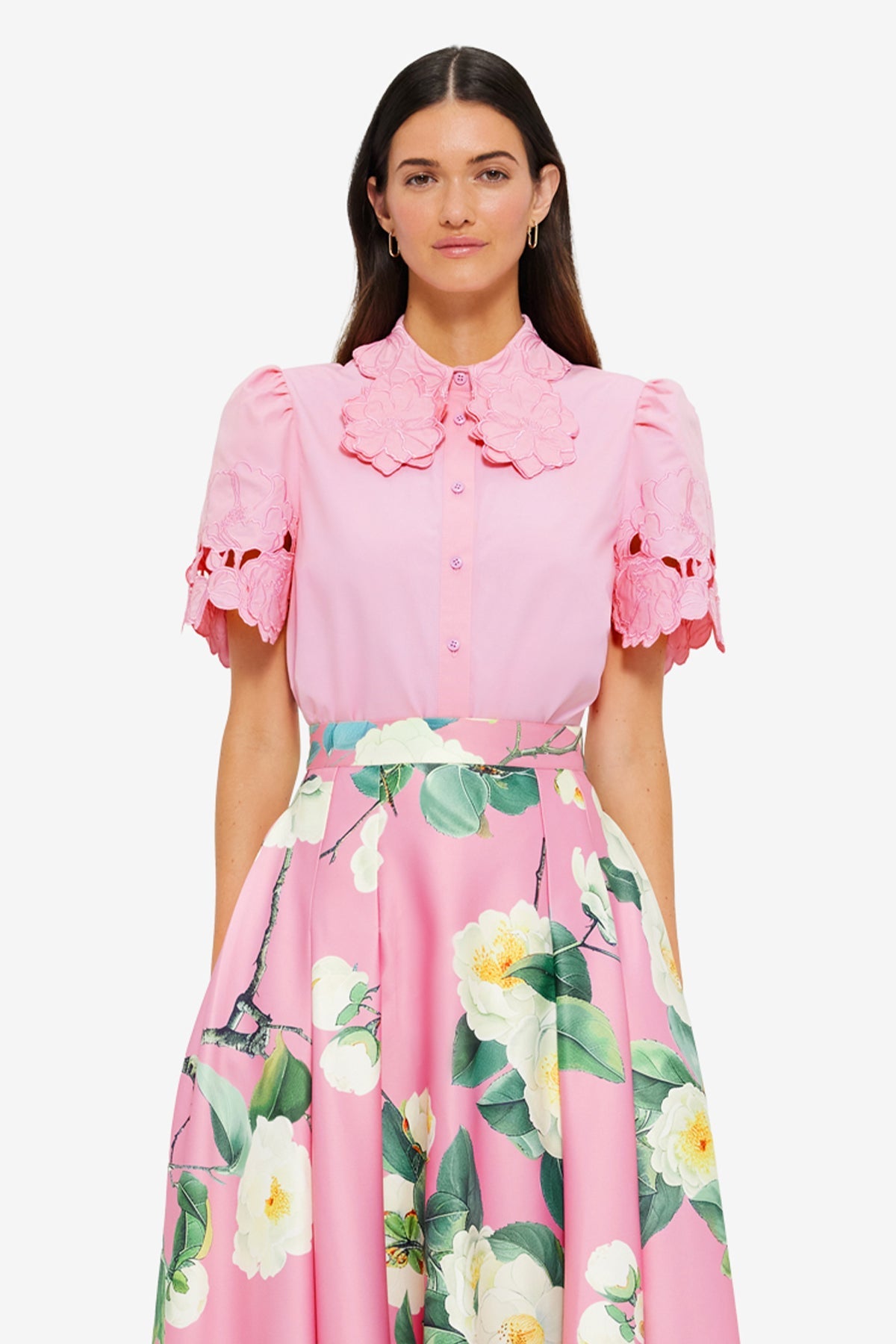 Amelie Appliqué Shirt Top - Flamingo
