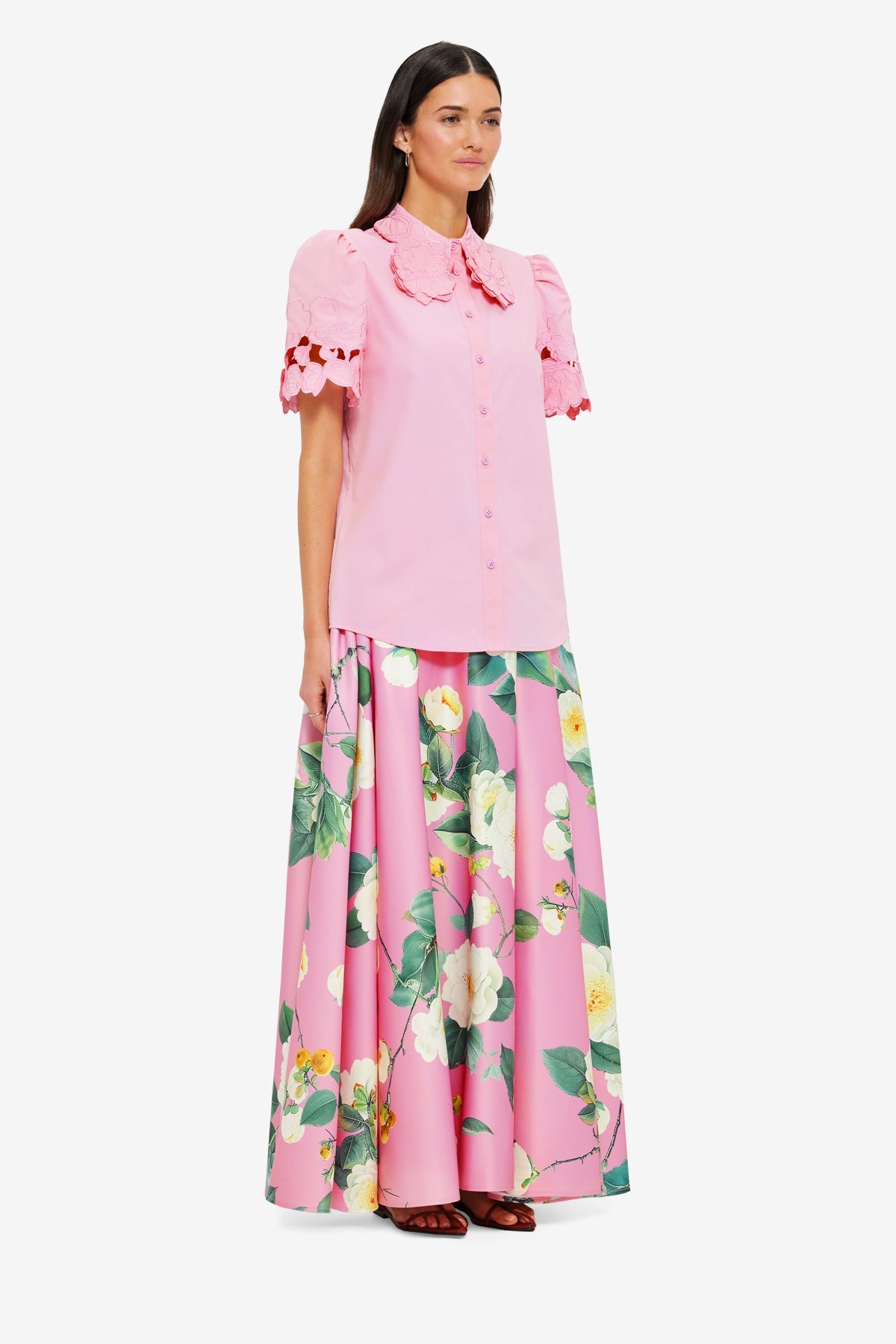 Amelie Appliqué Shirt Top - Flamingo
