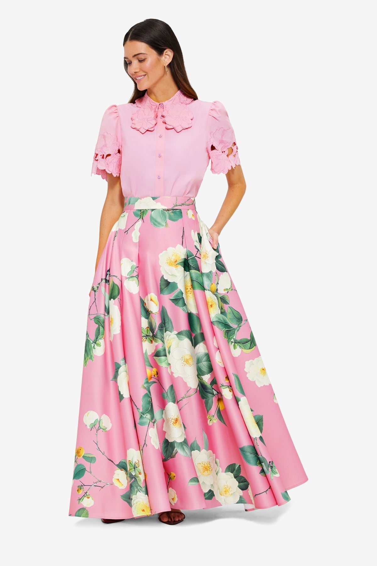 Amelie Appliqué Shirt Top - Flamingo