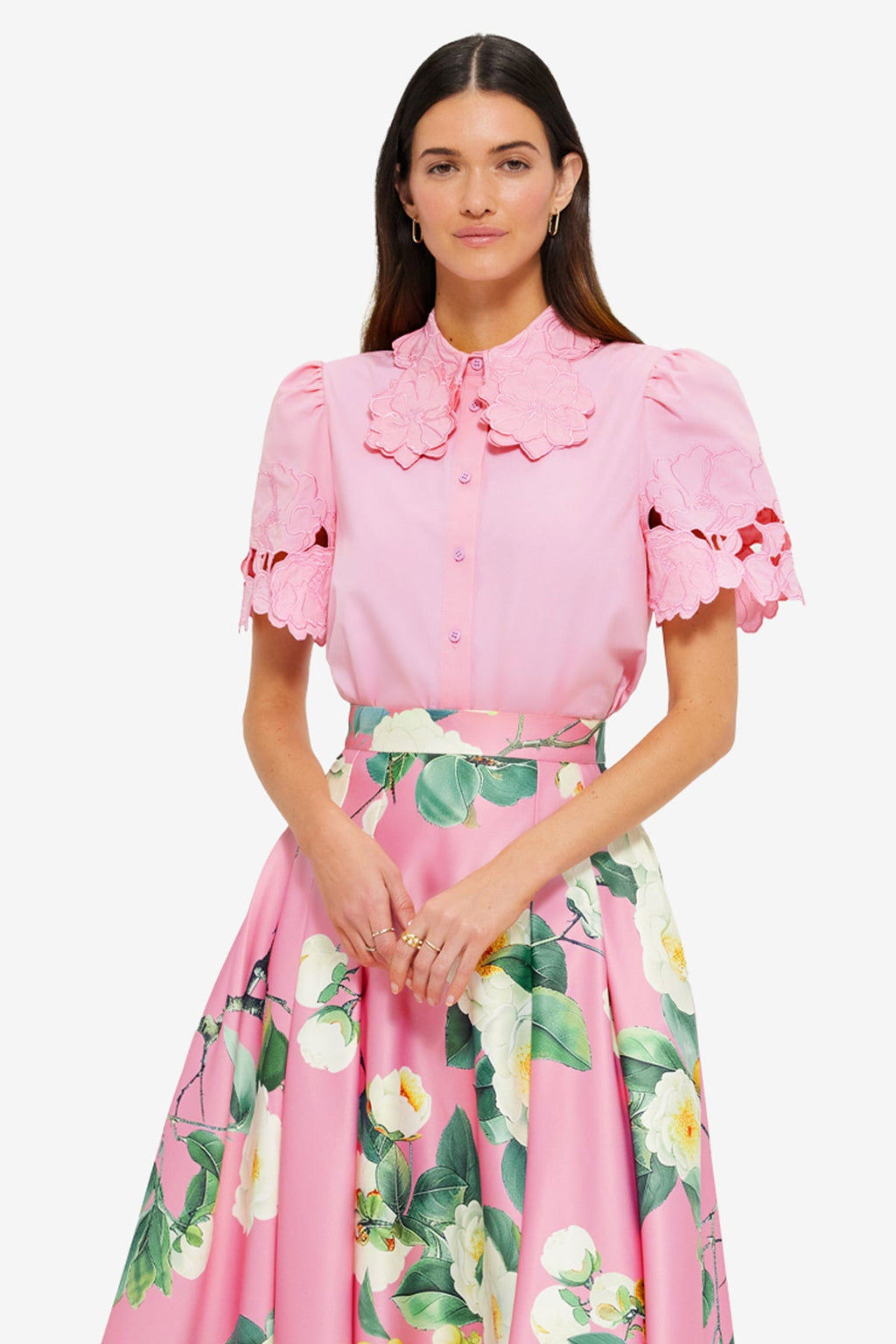 Amelie Appliqué Shirt Top - Flamingo